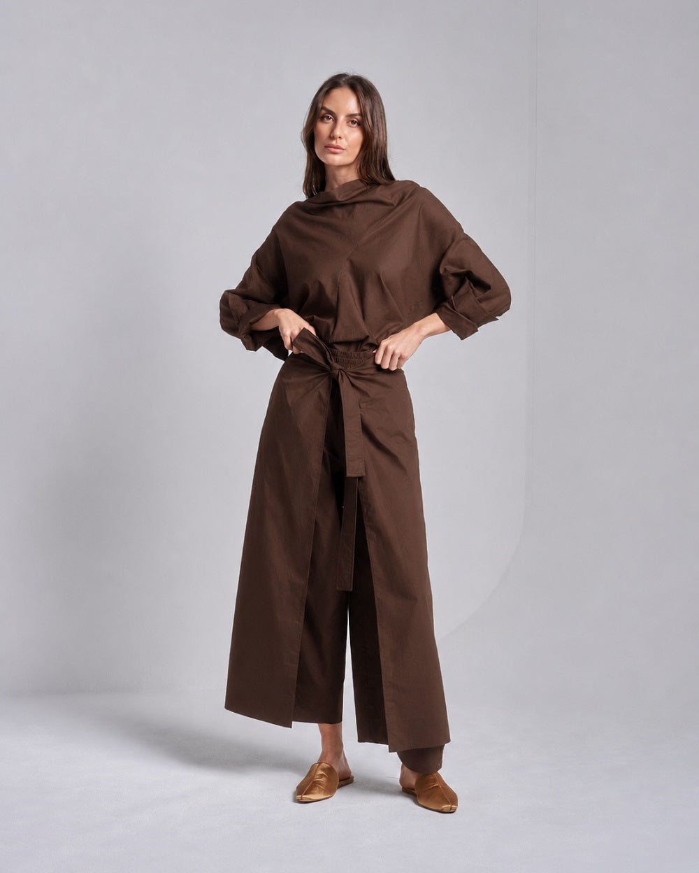 Cowl Neck Wrap Pants Set