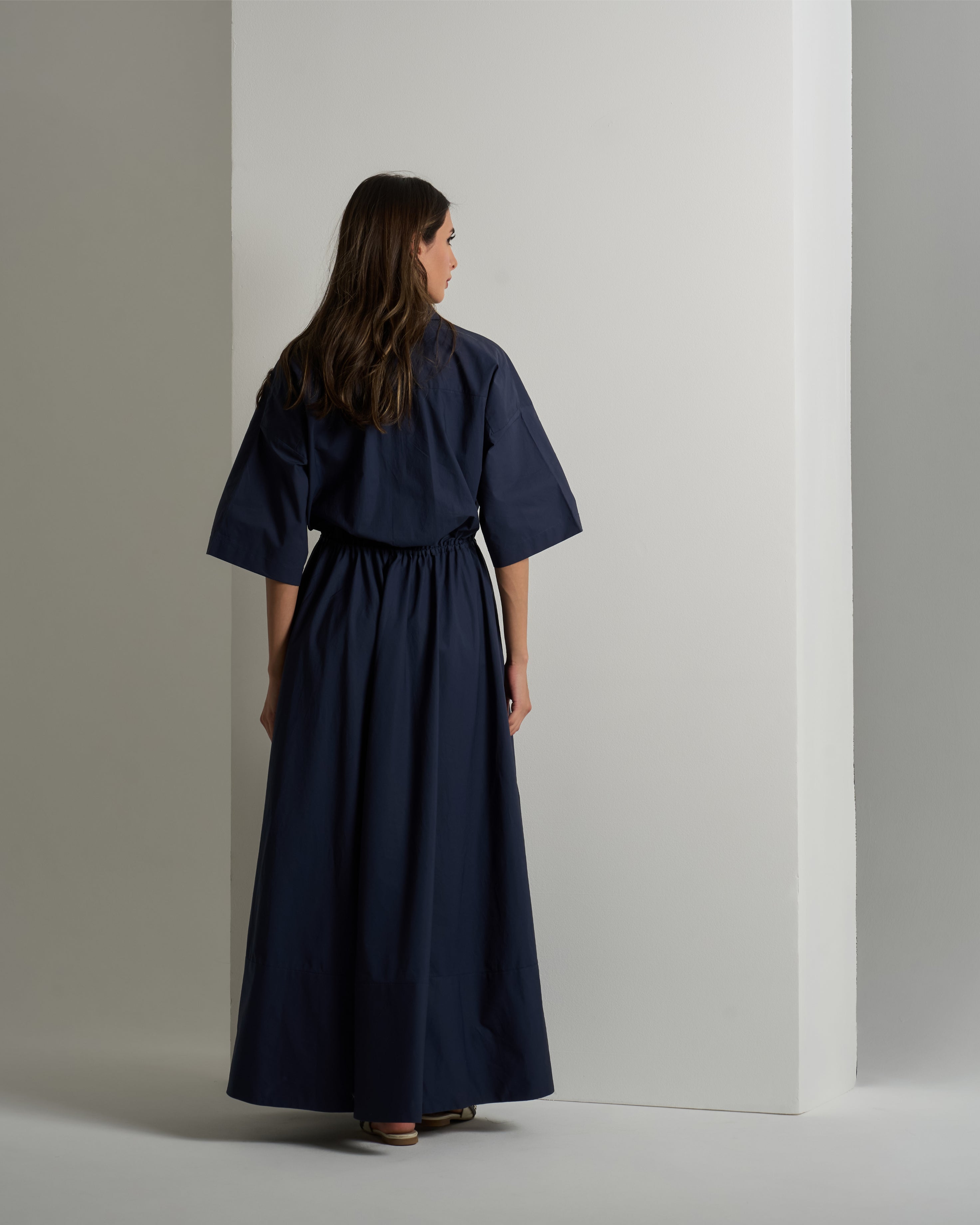 GATHERED COTTON MIDI DRESS