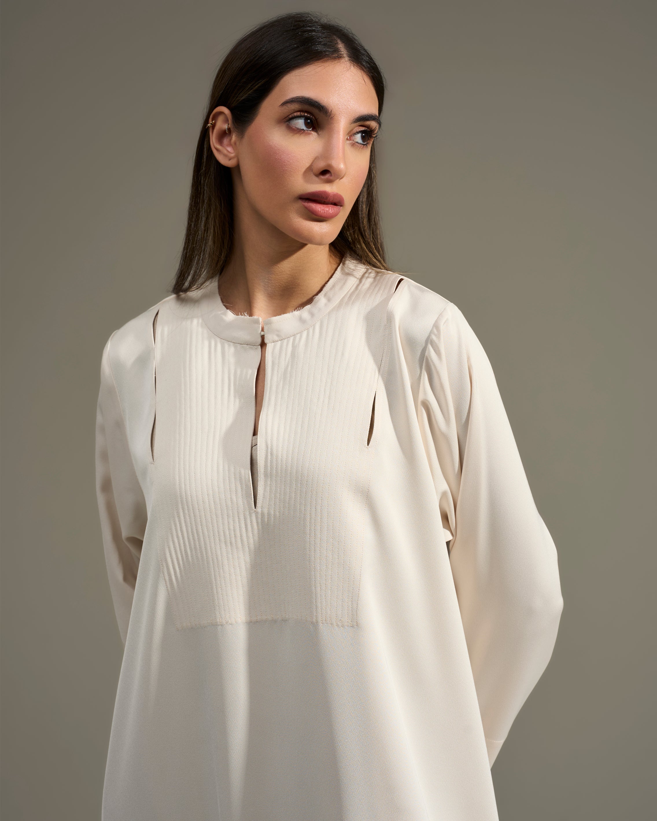 CREAM PINTUCK DRESS