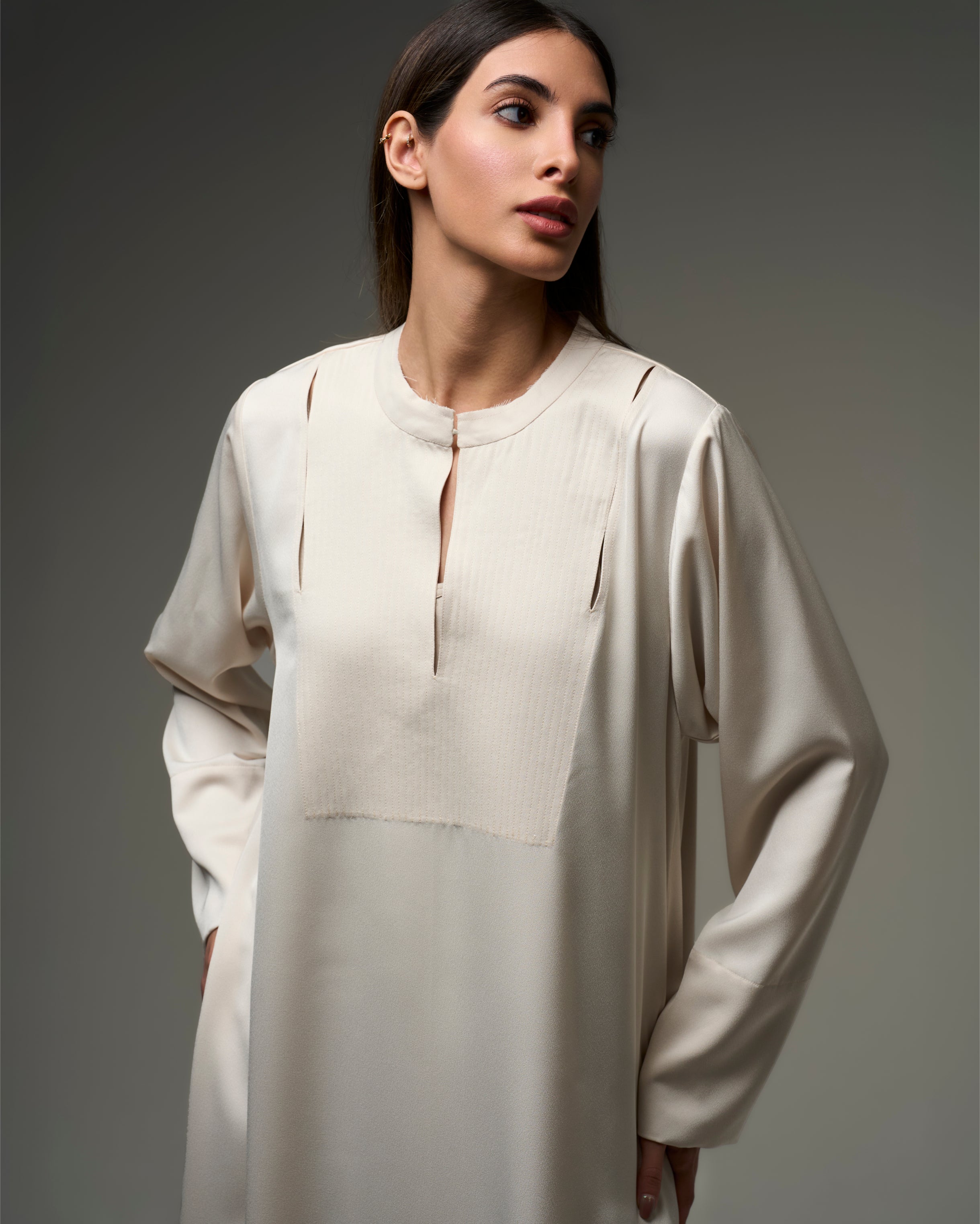 CREAM PINTUCK DRESS