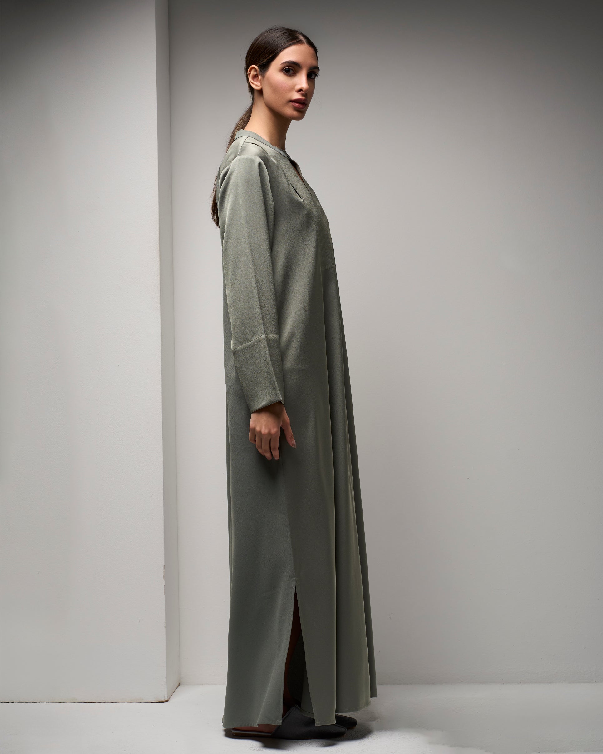 GRAY PINTUCK DRESS