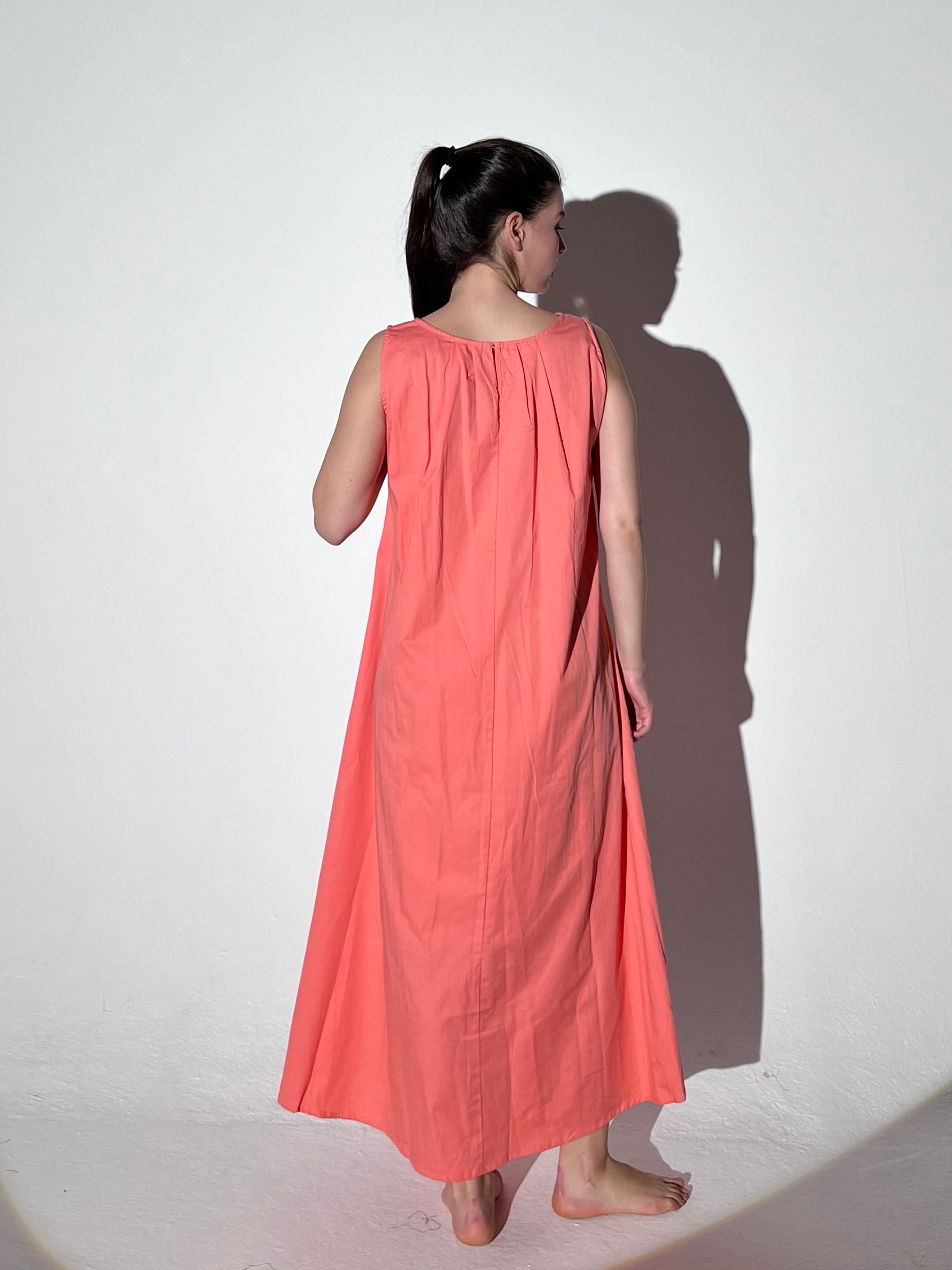 Deep v neck sleeveless dress coral orange