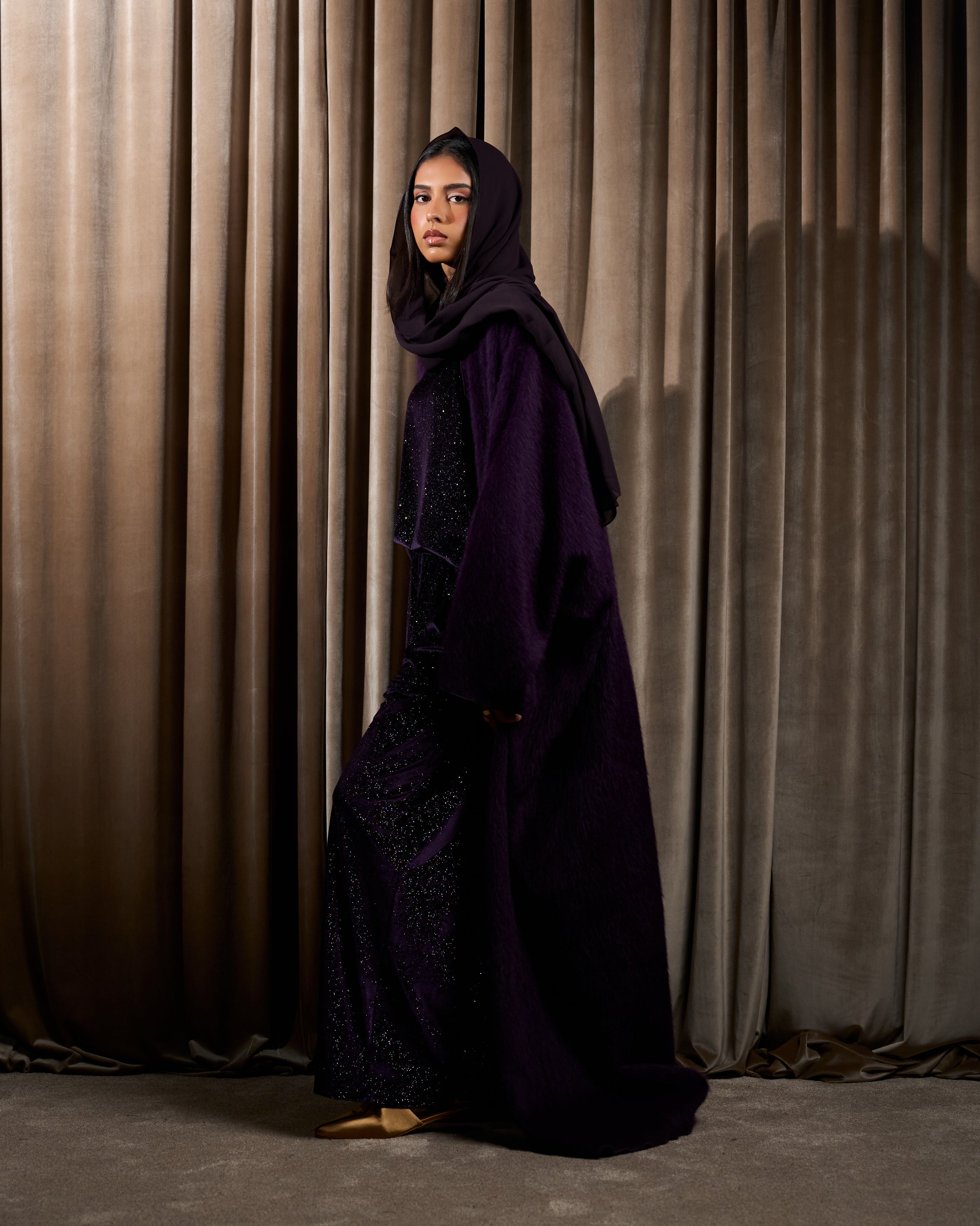 FUR BISHT WITH GLITTER TOPS AND PANTS