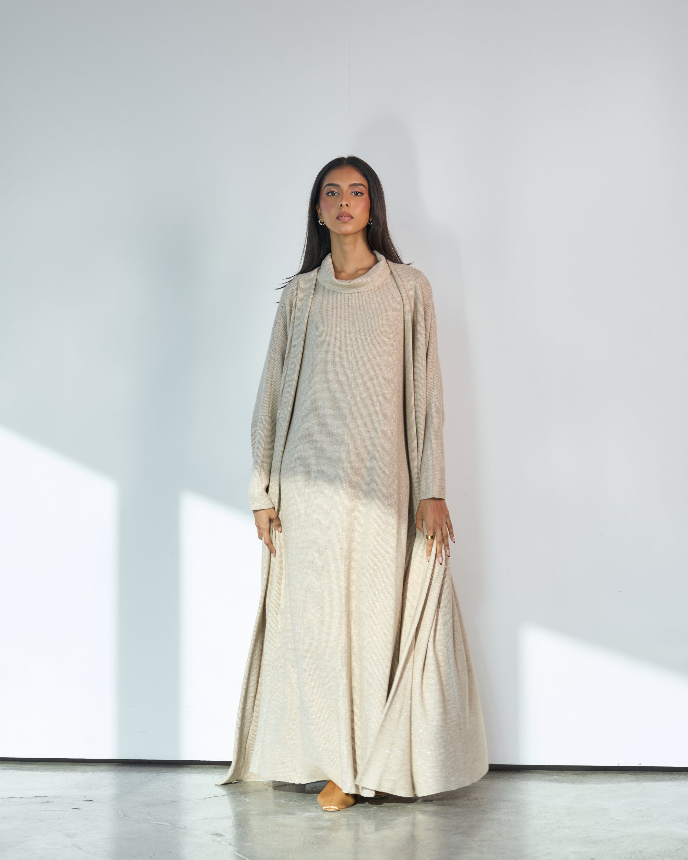 KNITTED DRESS WITH COWL NECK SET