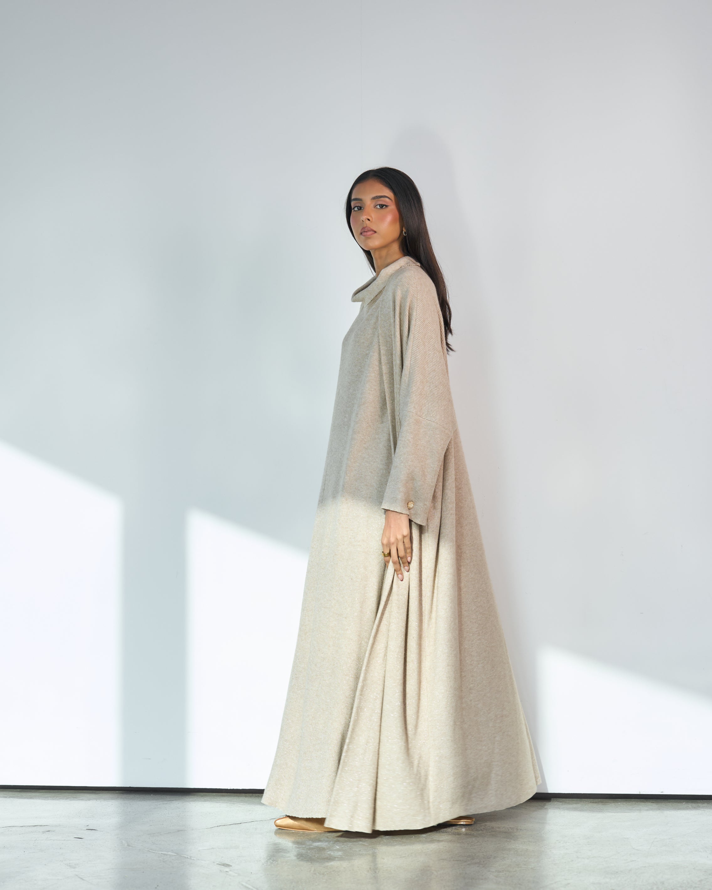 KNITTED DRESS WITH COWL NECK SET