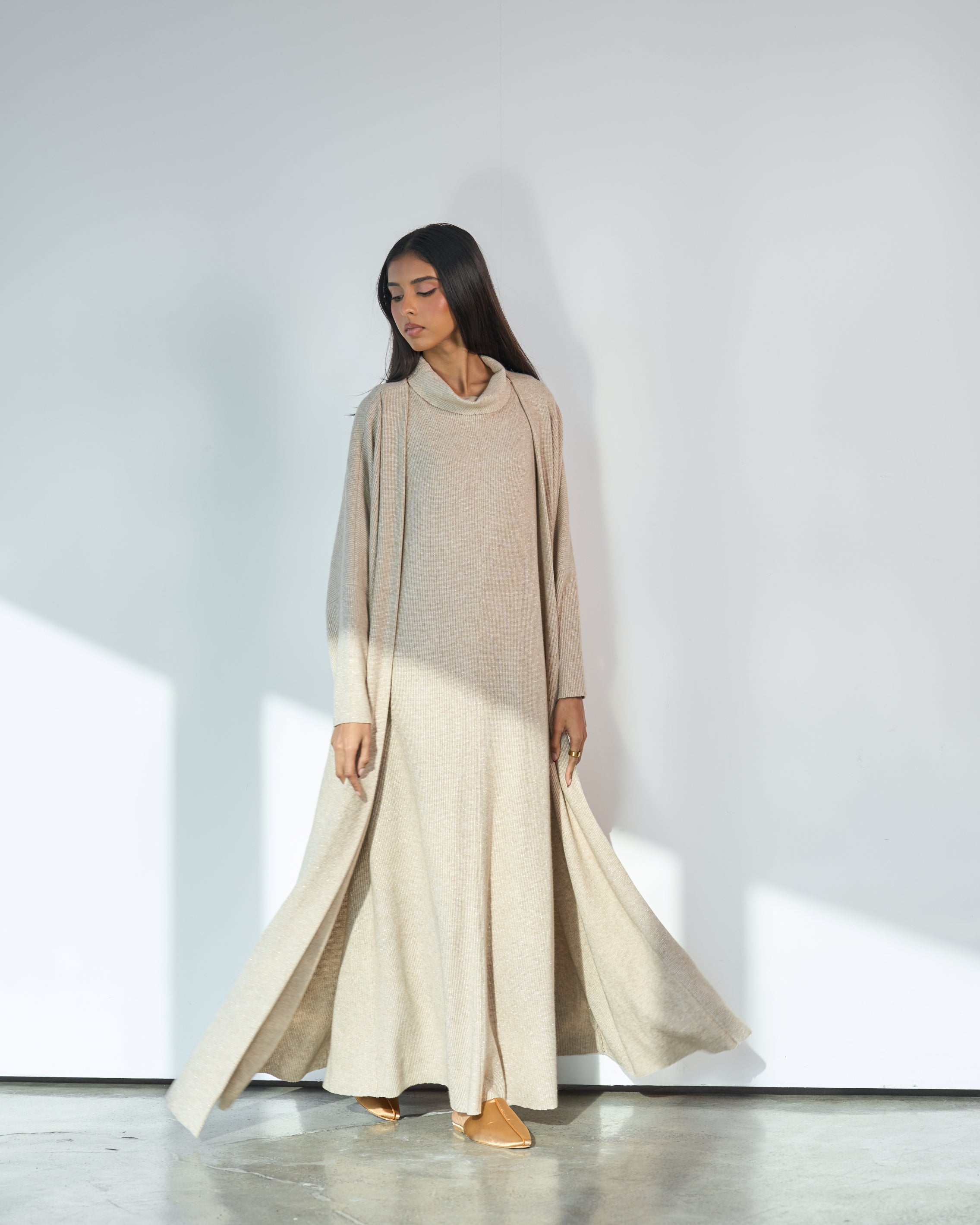 KNITTED DRESS WITH COWL NECK SET