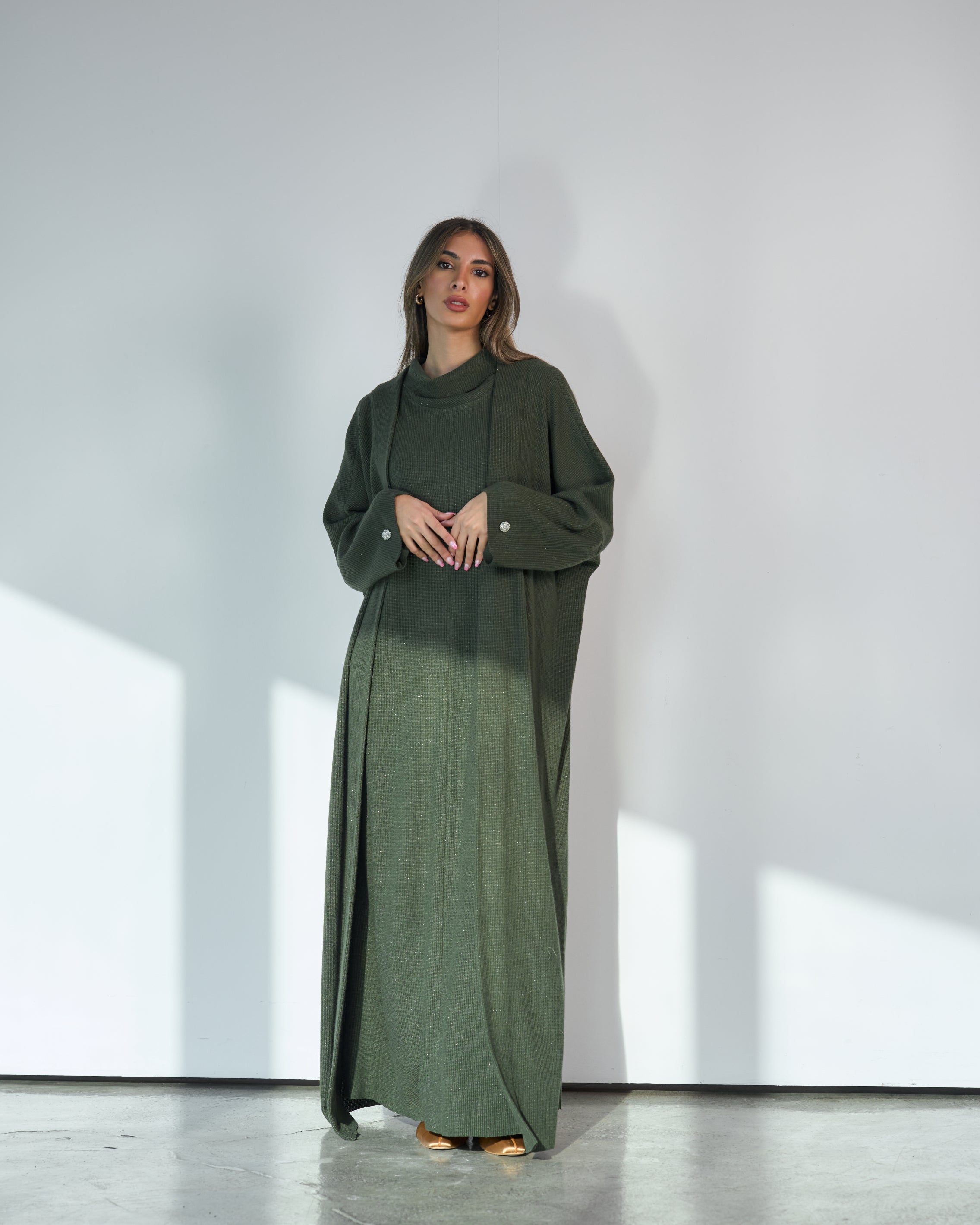 KNITTED DRESS WITH COWL NECK SET