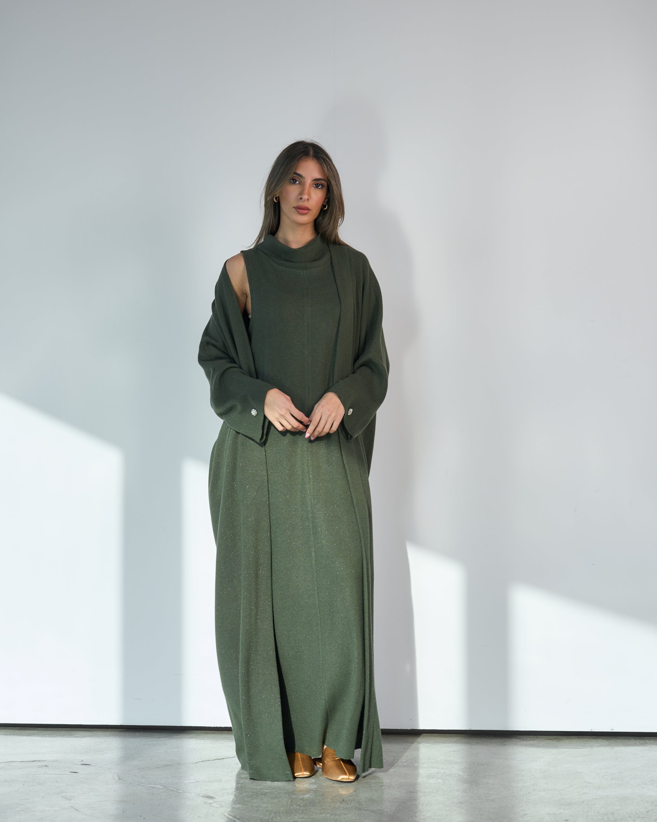 KNITTED DRESS WITH COWL NECK SET