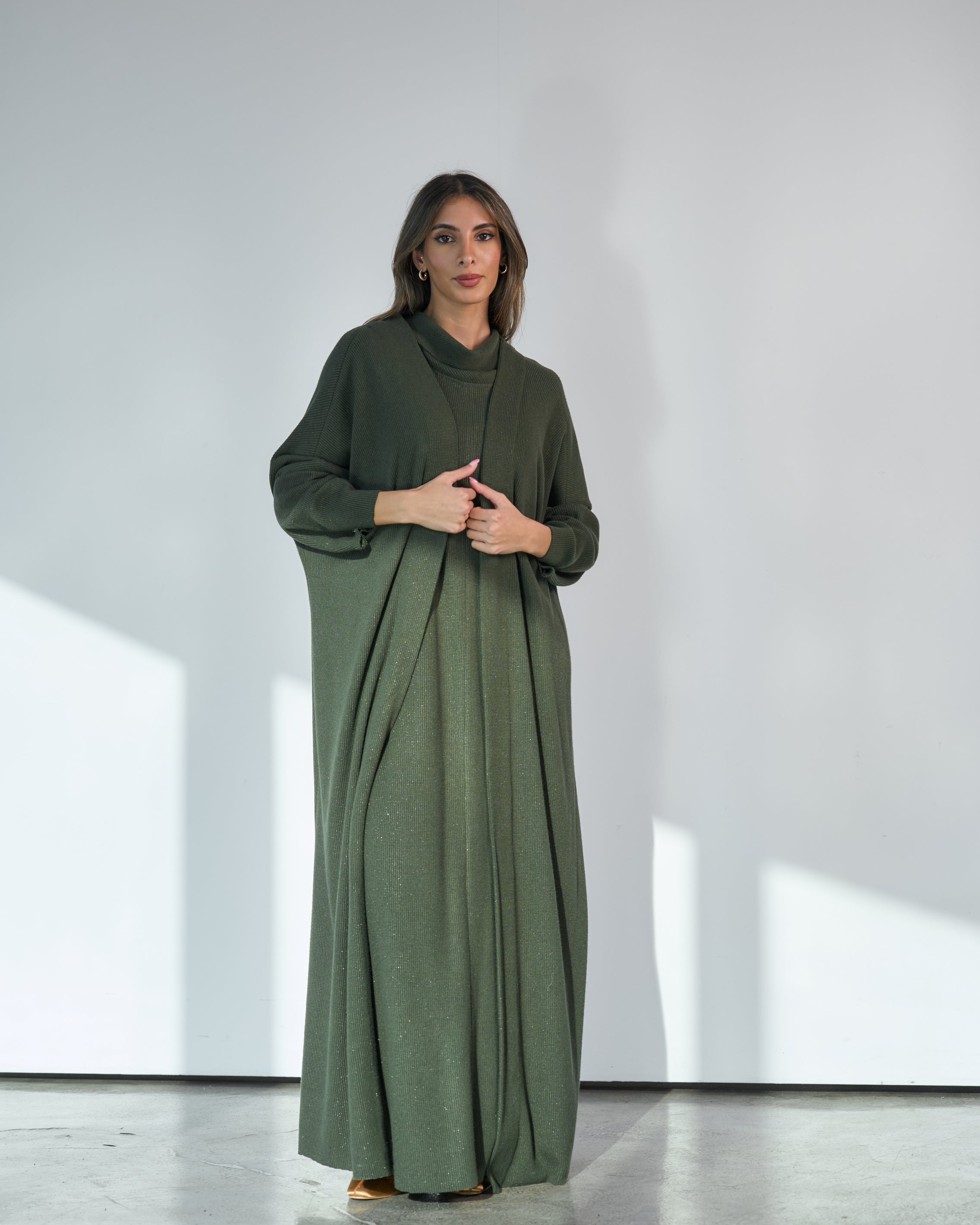 KNITTED DRESS WITH COWL NECK SET