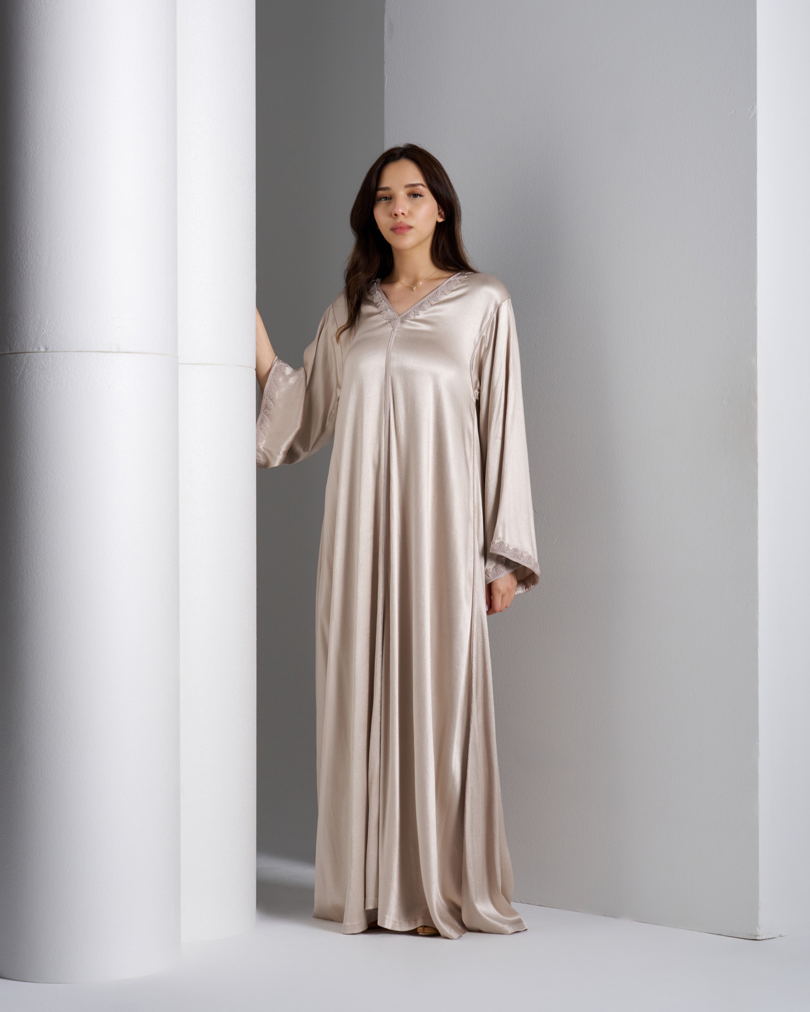 V Neck Dress Silk with Embroidery