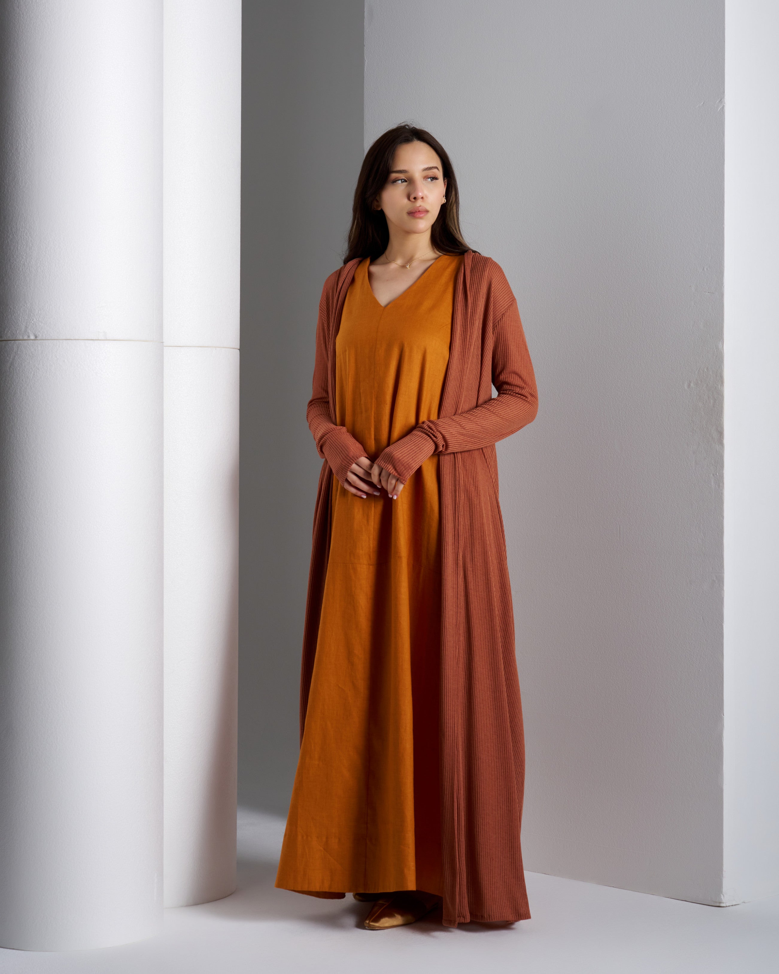 Ribbed Long Knit Cardigan Set