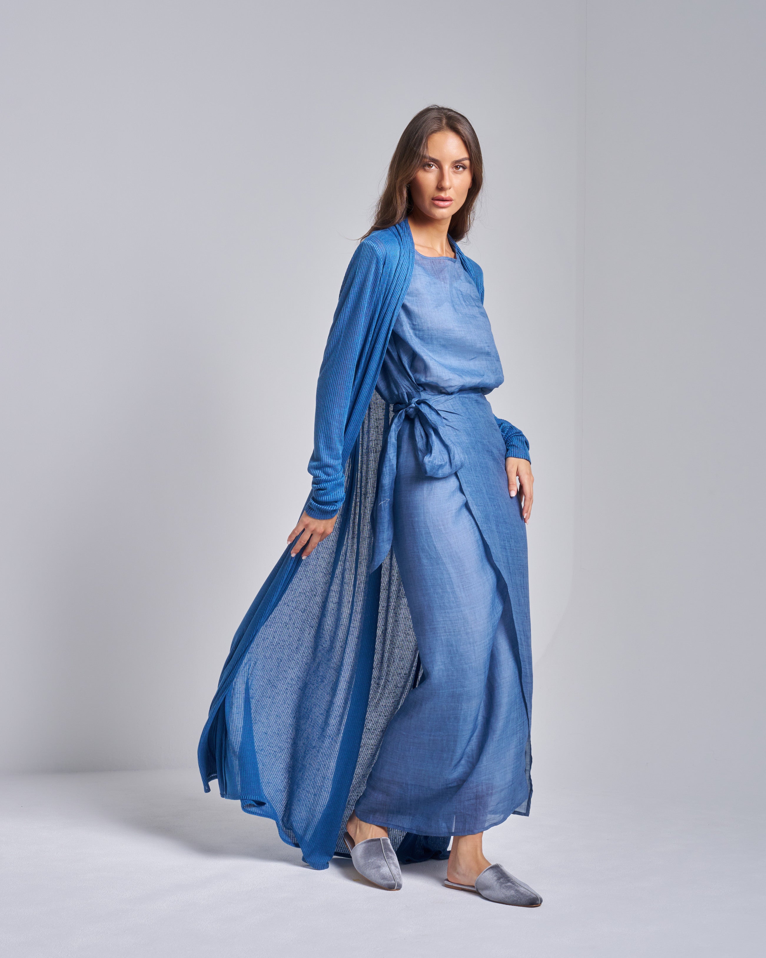 Linen Wrap Dress with Long Cardigan