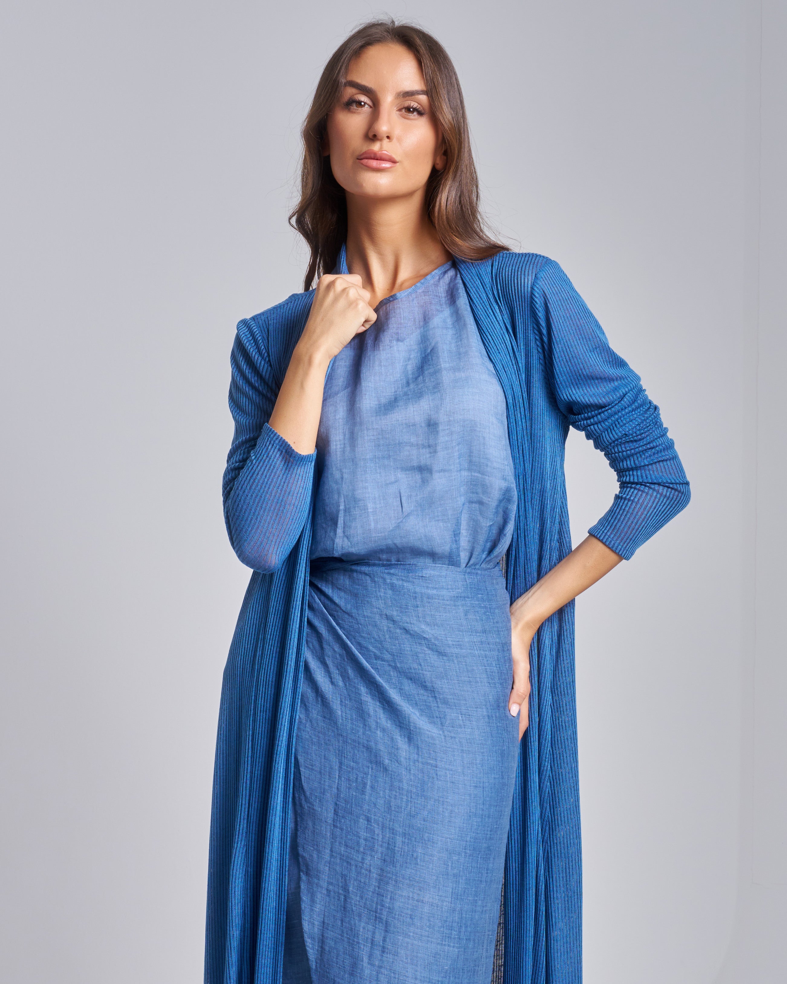 Linen Wrap Dress with Long Cardigan