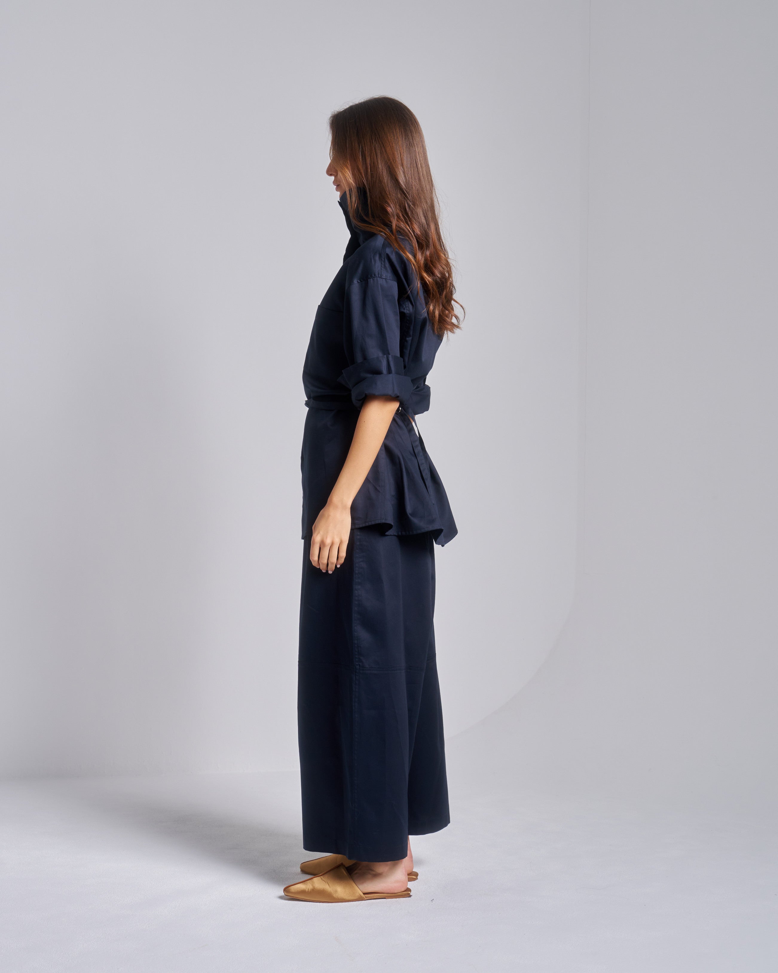 Funnel Neck Shirt with Buckle String Pants Set