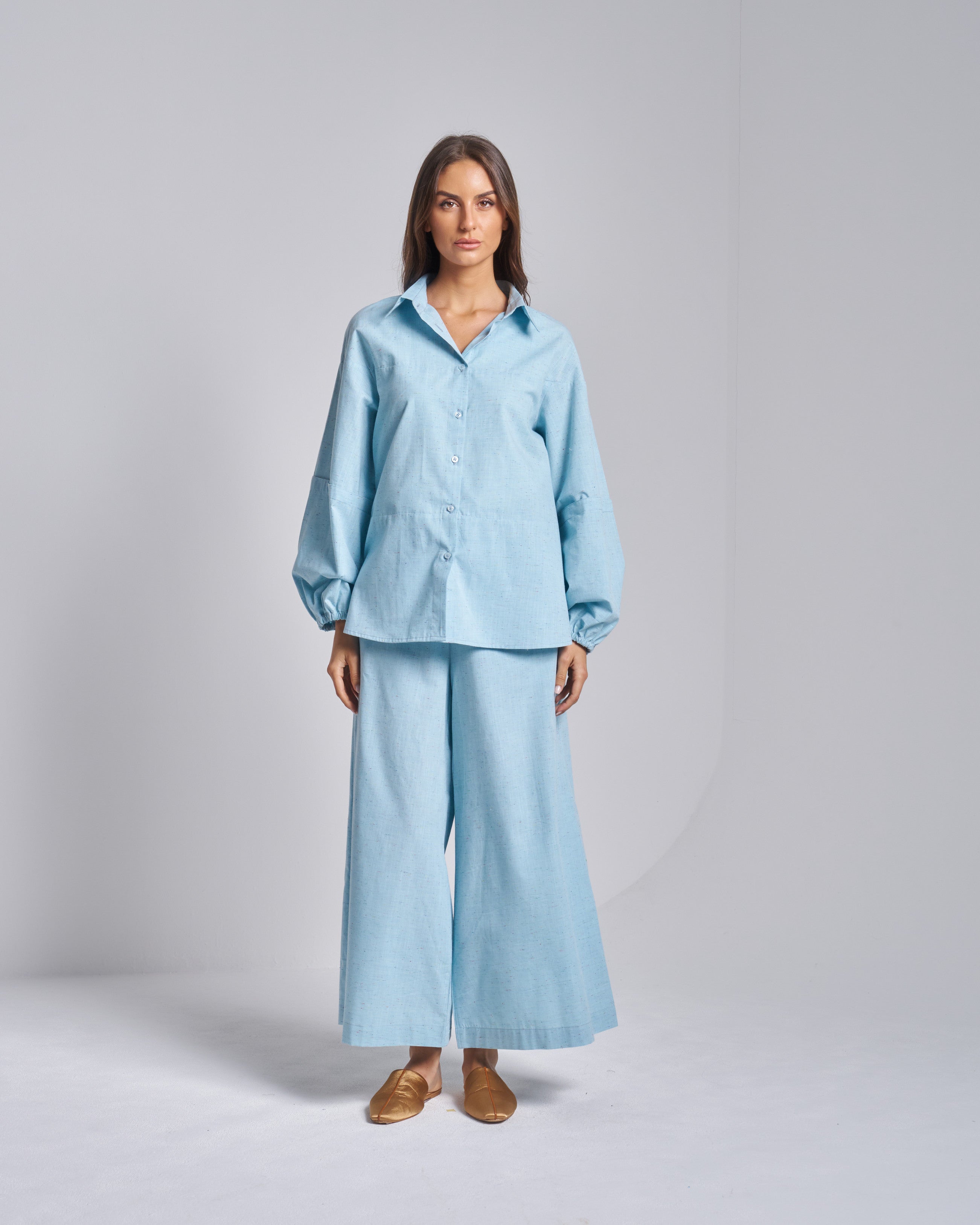 Cotton 2-Piece Set with Shirt and Wide Pants