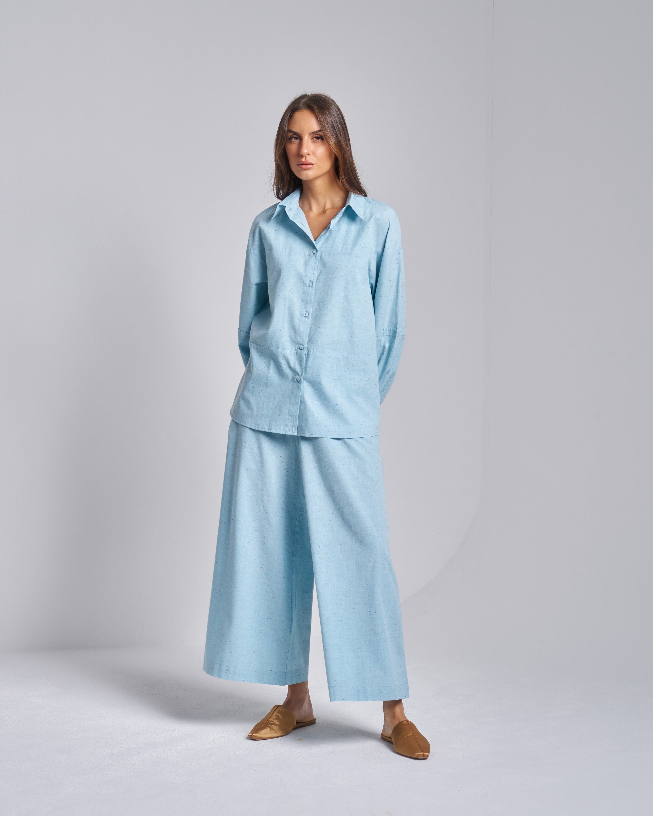 Cotton 2-Piece Set with Shirt and Wide Pants