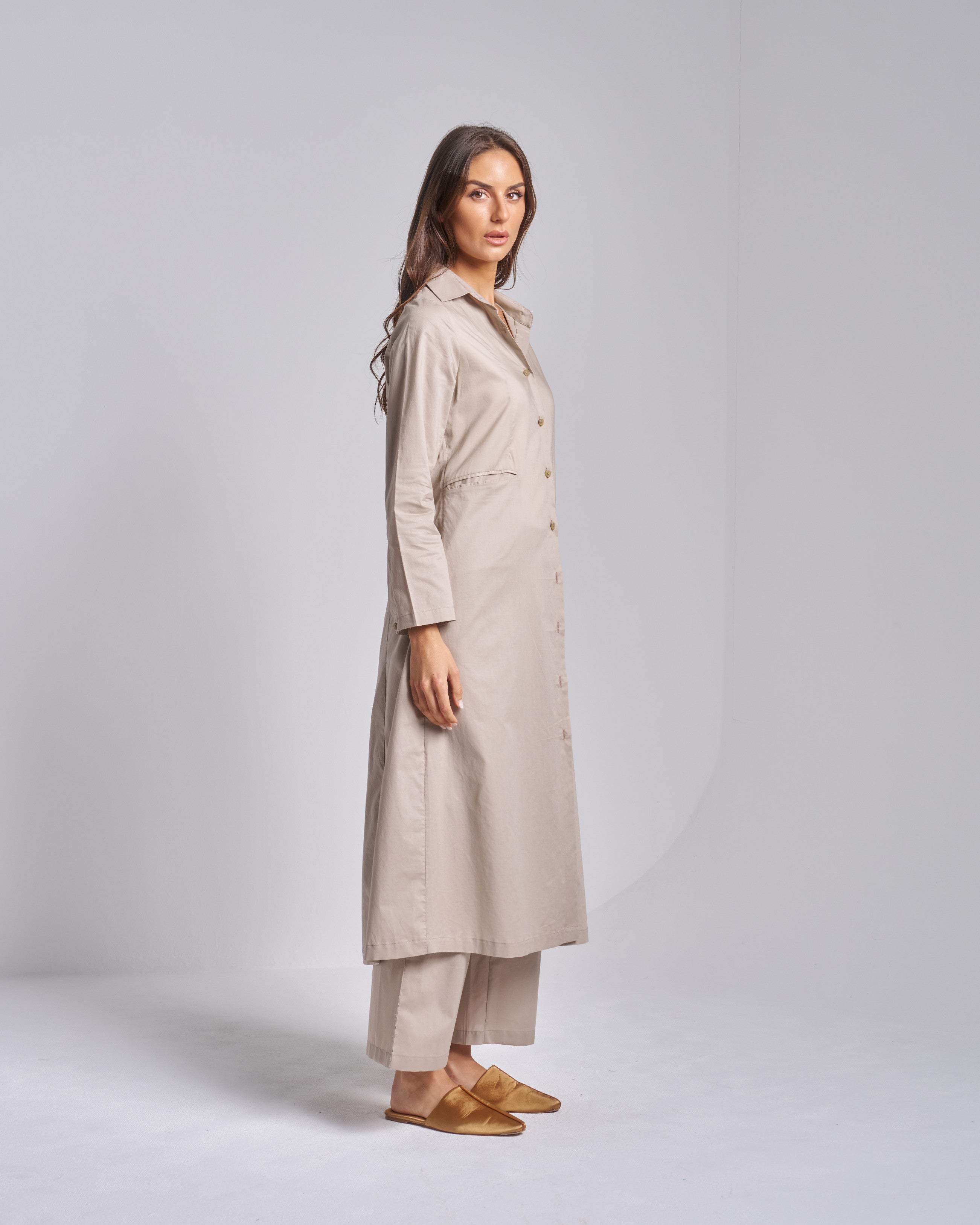 Cotton Silk Set with Long Shirt and Pants