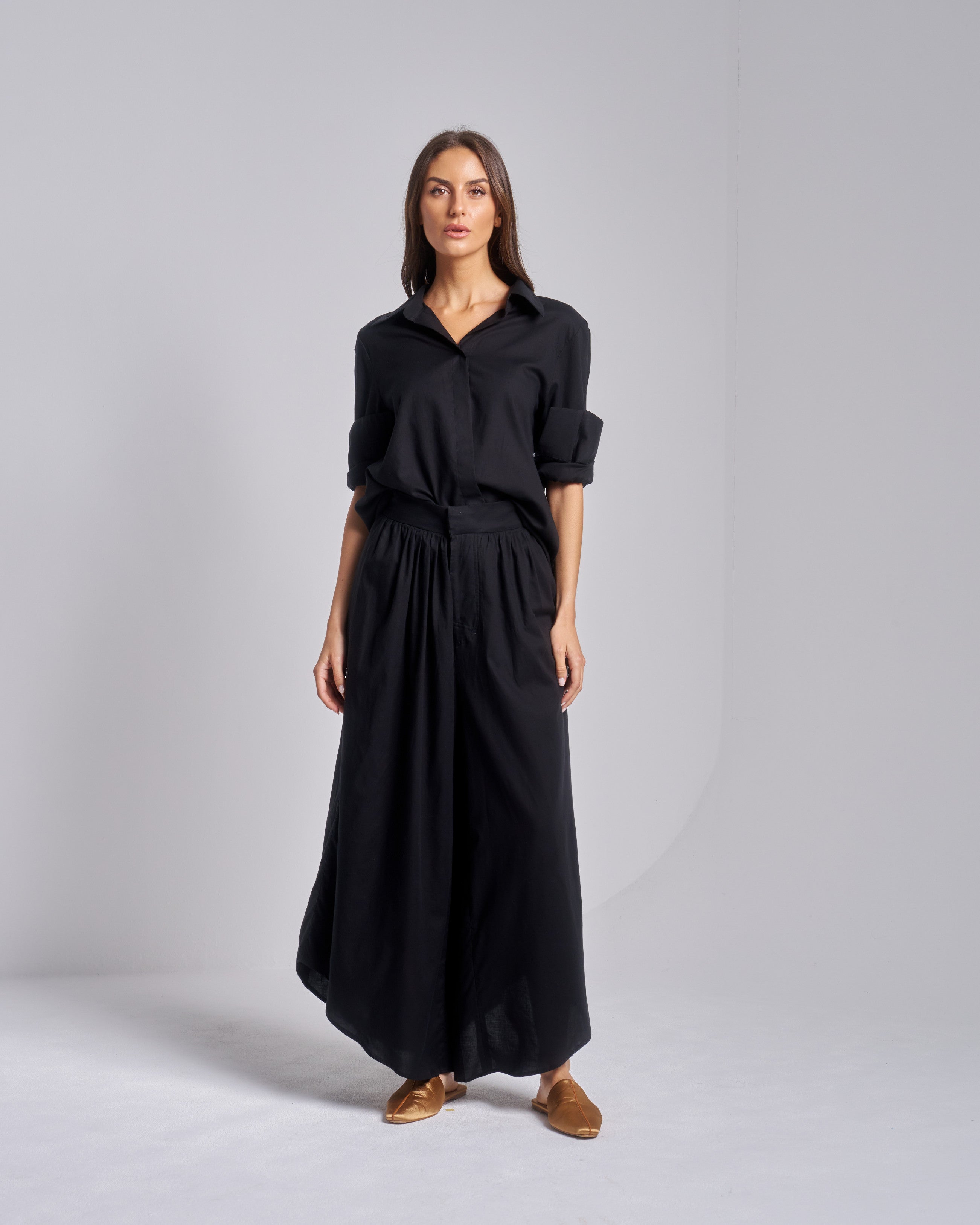 Cotton Set Shirt with Wide Pants