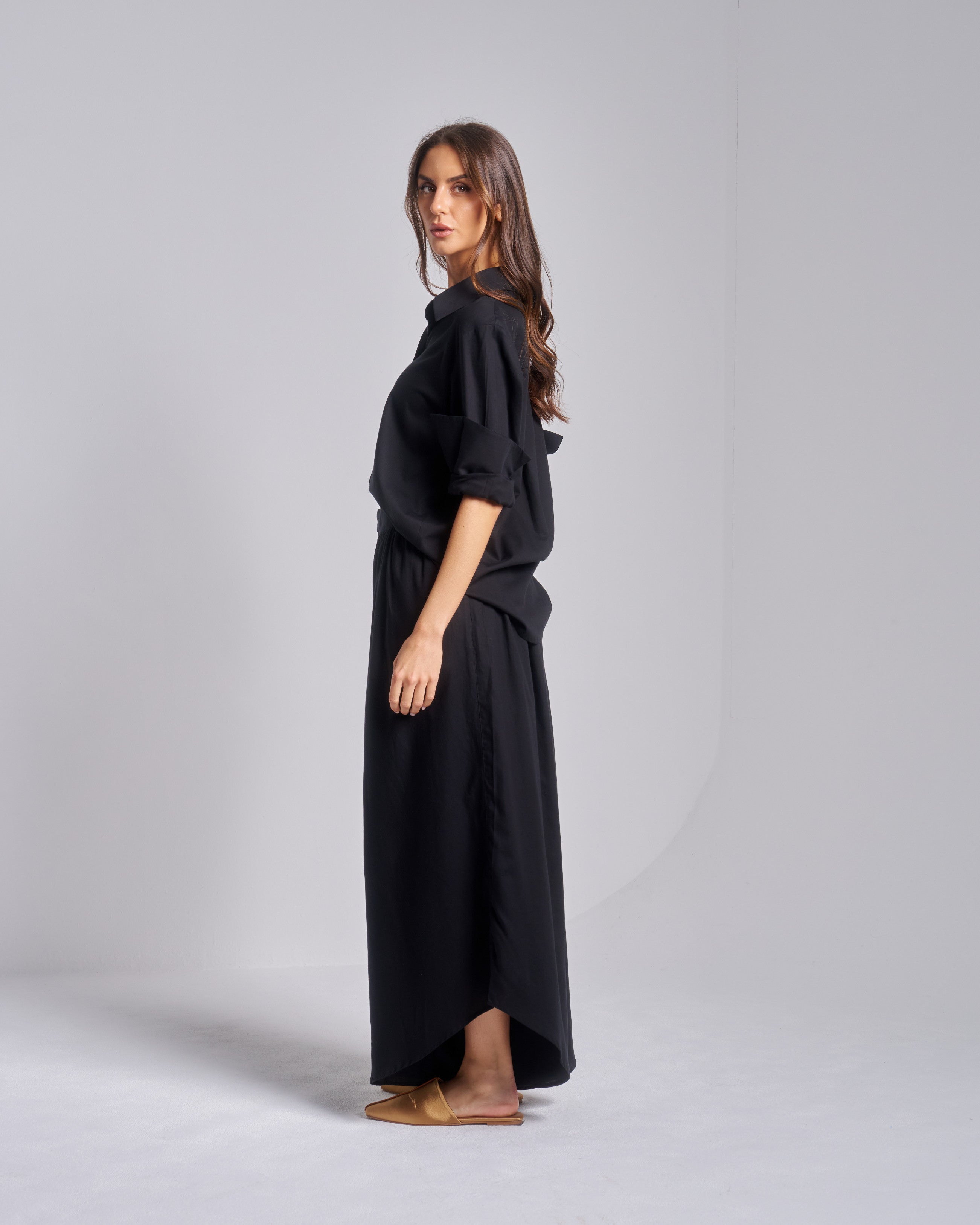 Cotton Set Shirt with Wide Pants