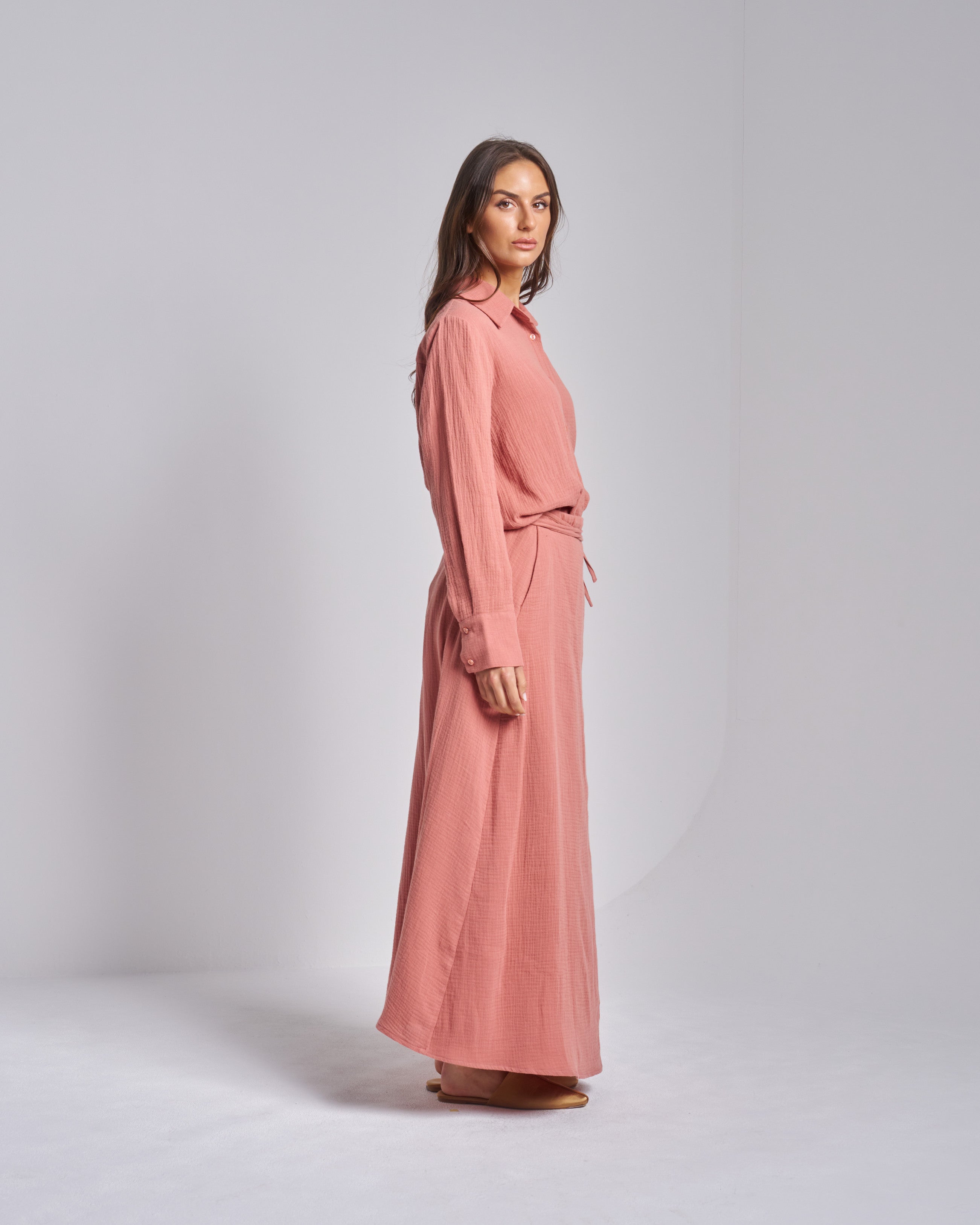 Cotton Set Shirt with Wrap Skirt