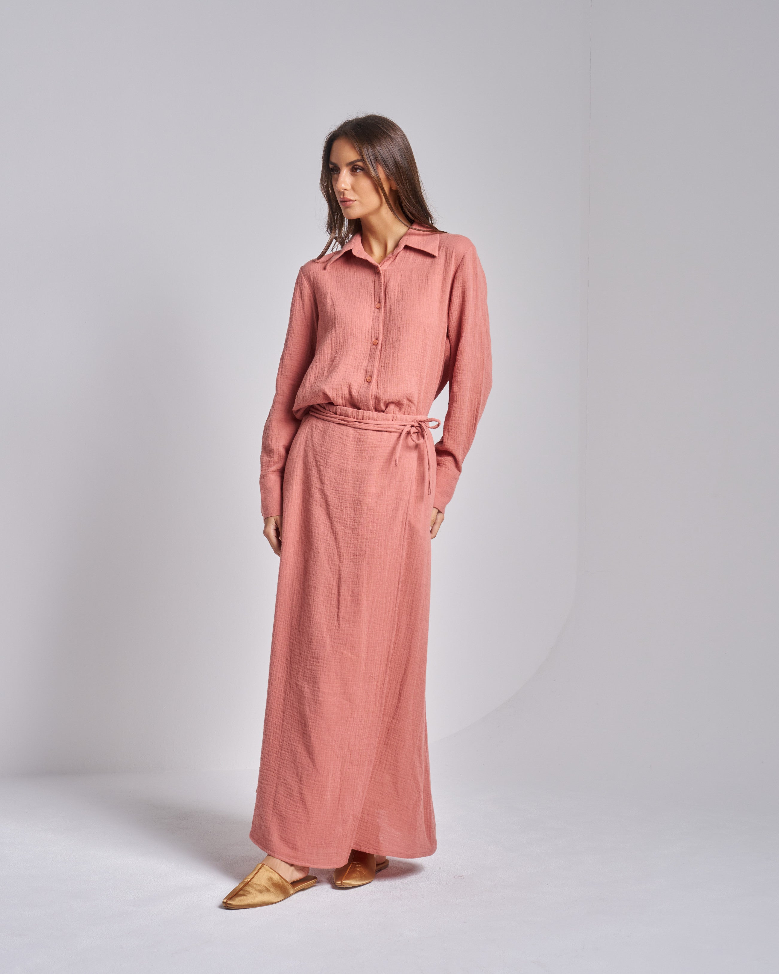 Cotton Set Shirt with Wrap Skirt