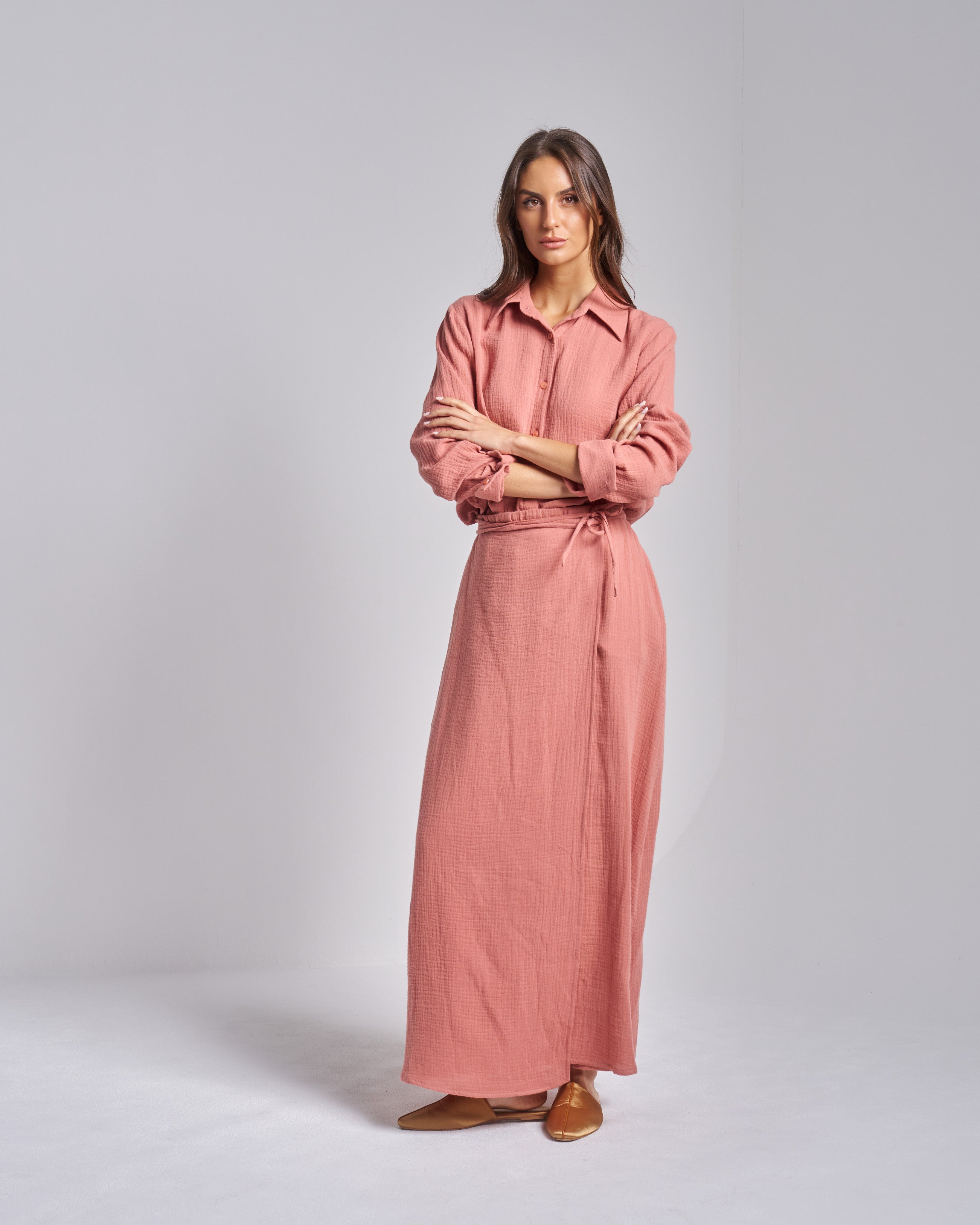 Cotton Set Shirt with Wrap Skirt
