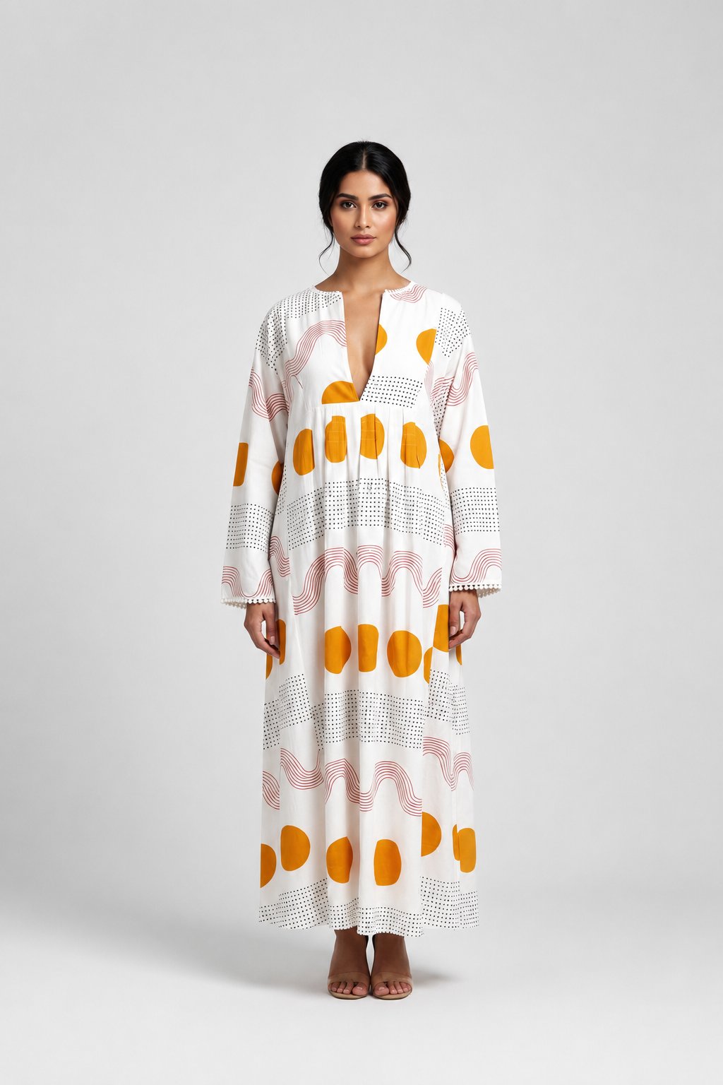 Pleated with lace multi dots and wave