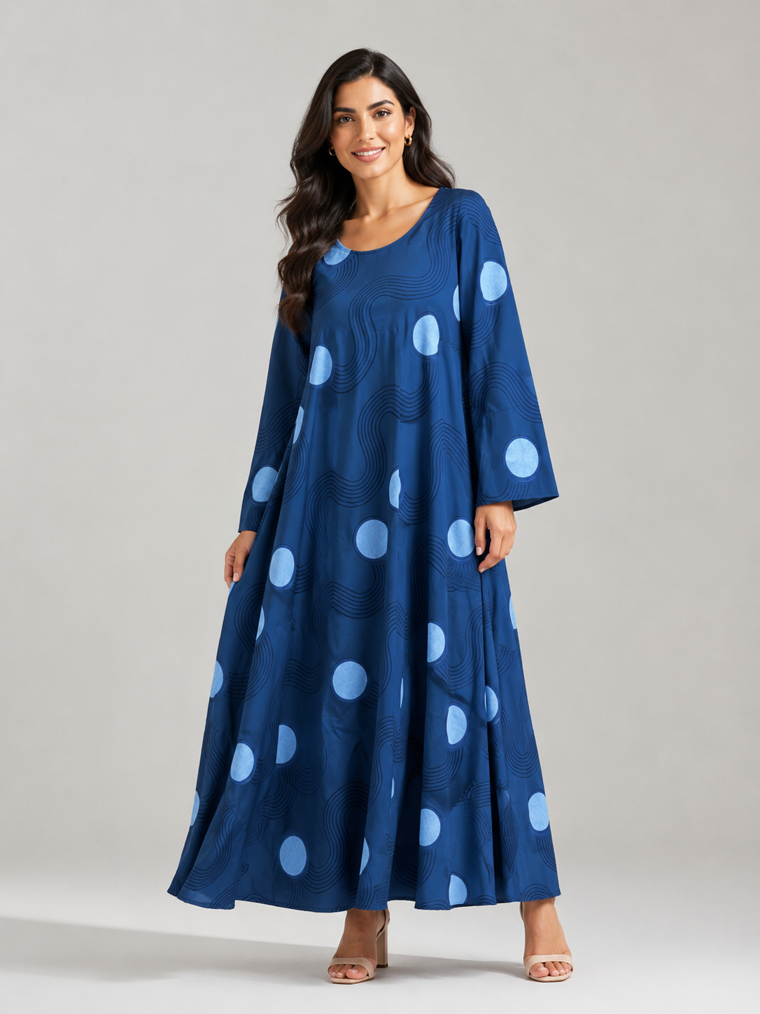 Tent Dress With Sleeves Blue Waves