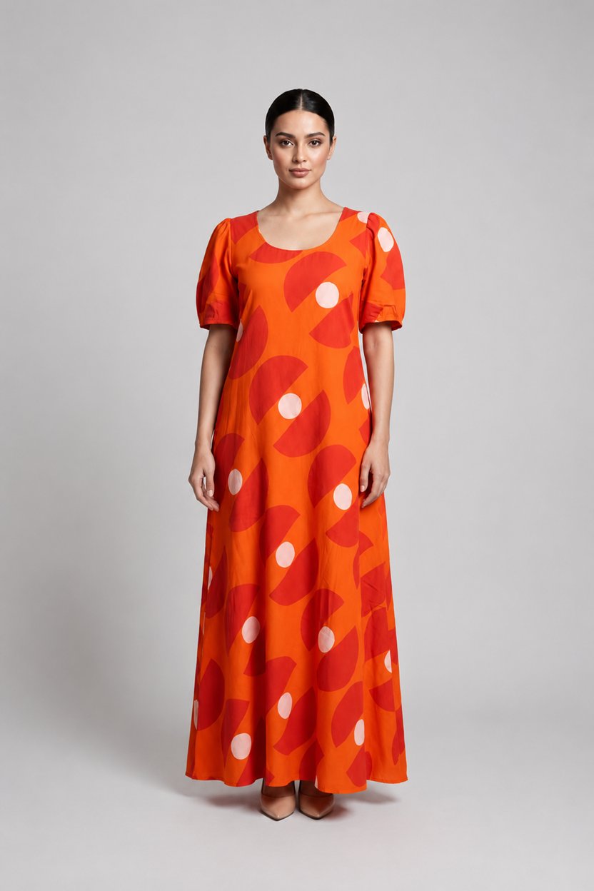 Tent dress short sleeves red contemporary