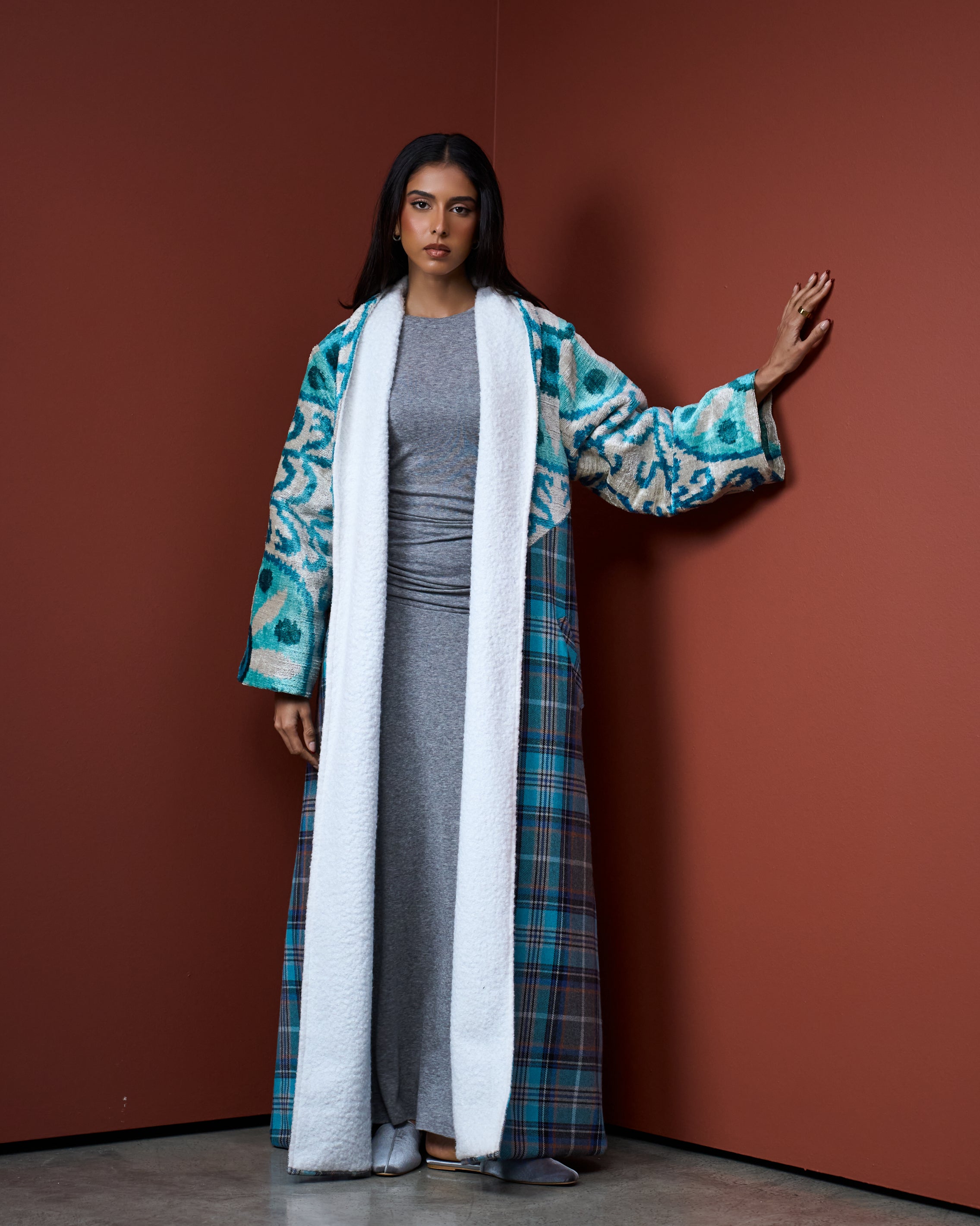 Blue Bisht With White Teddy