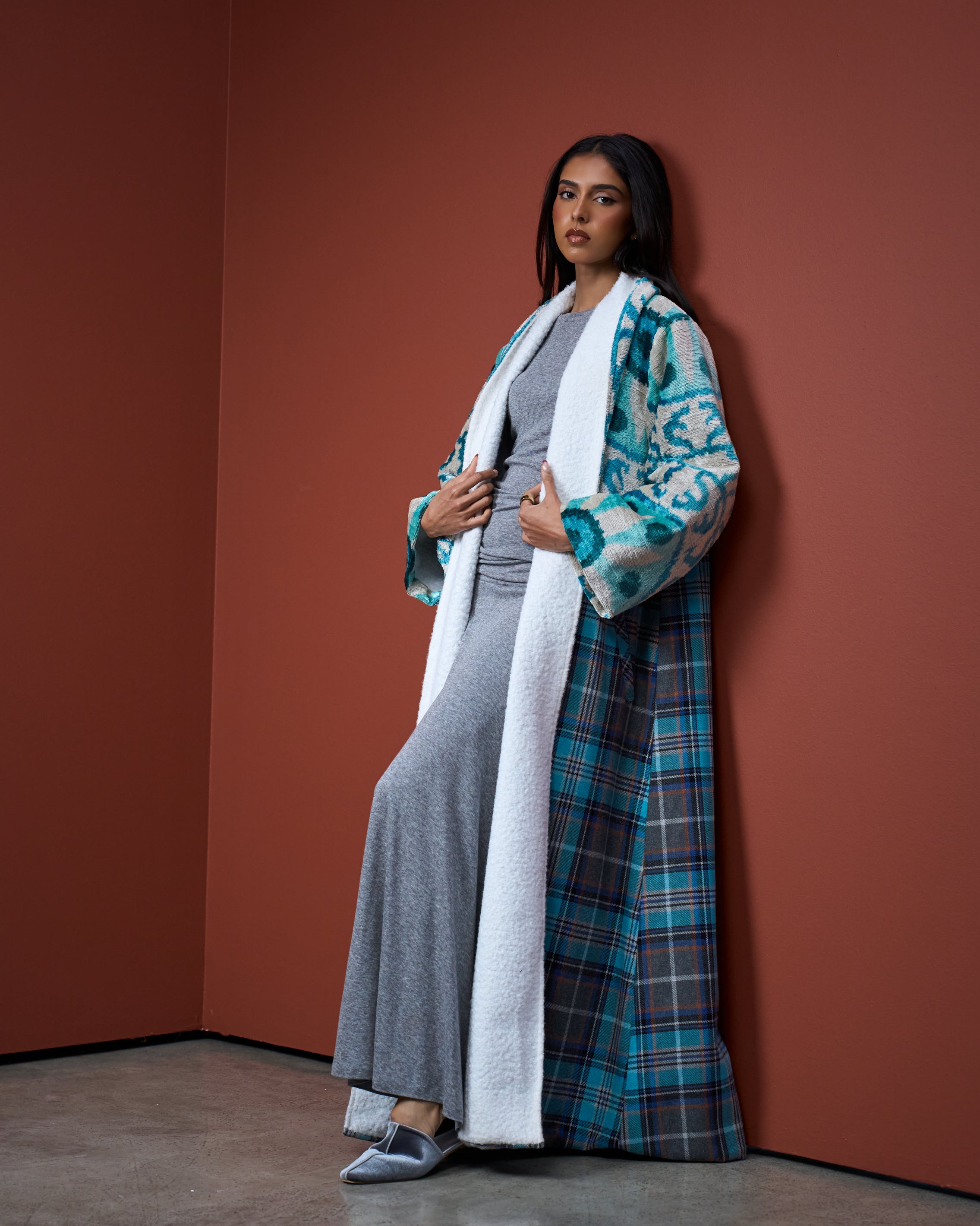 Blue Bisht With White Teddy