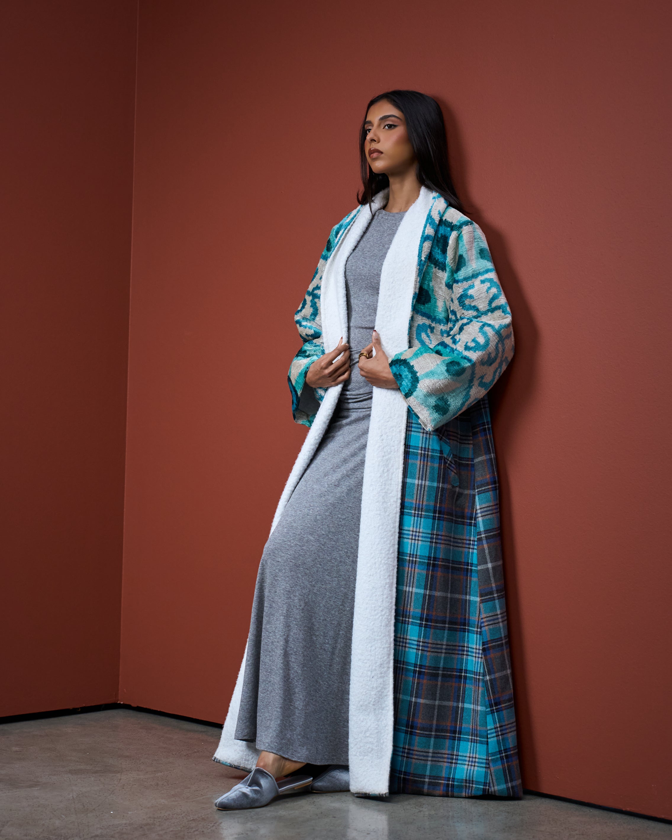 Blue Bisht With White Teddy