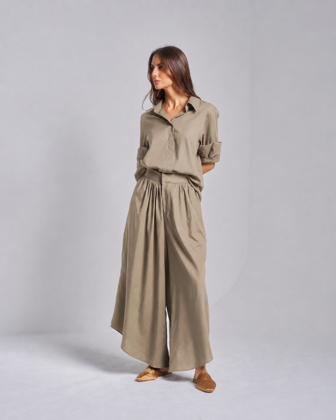 Cotton Set Shirt with Wide Pants