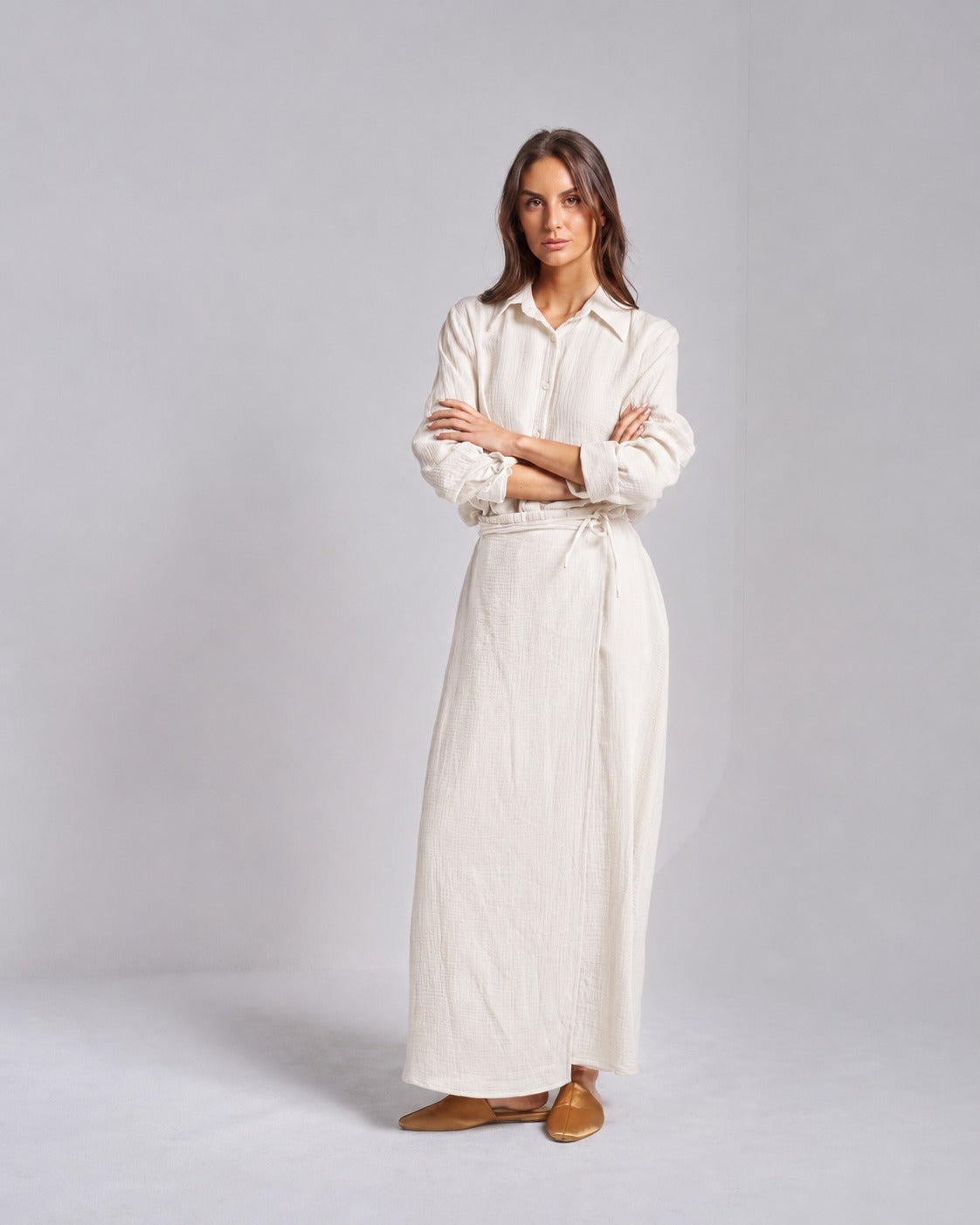 Cotton Set Shirt with Wrap Skirt
