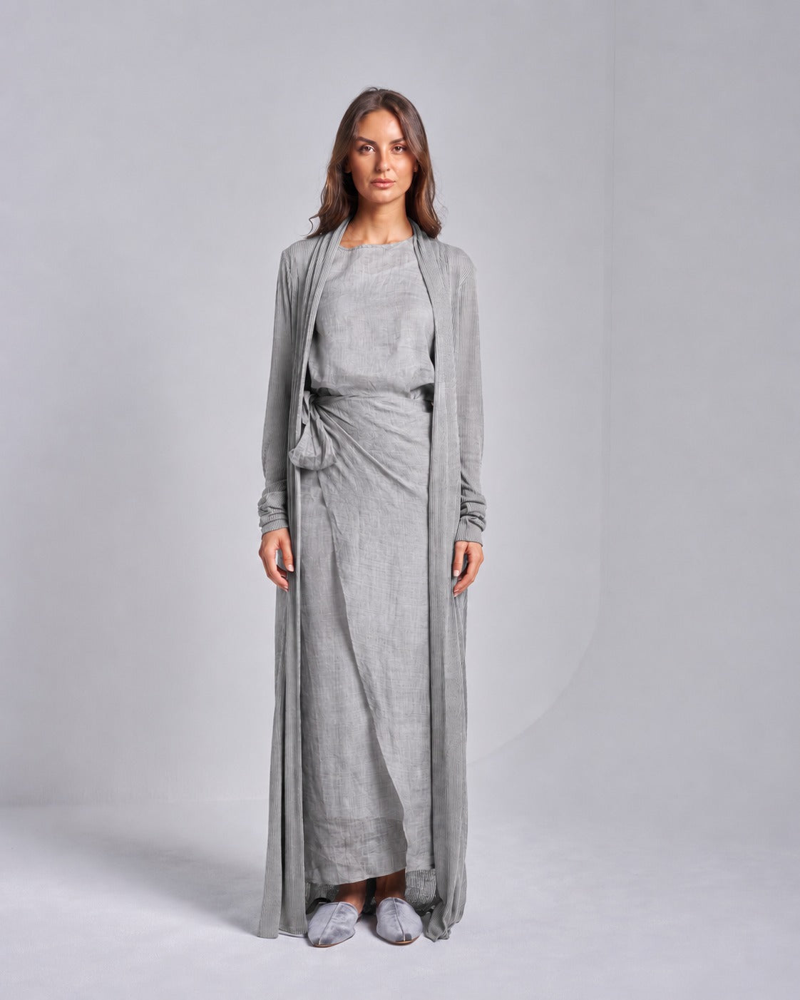 Linen Wrap Dress with Long Cardigan