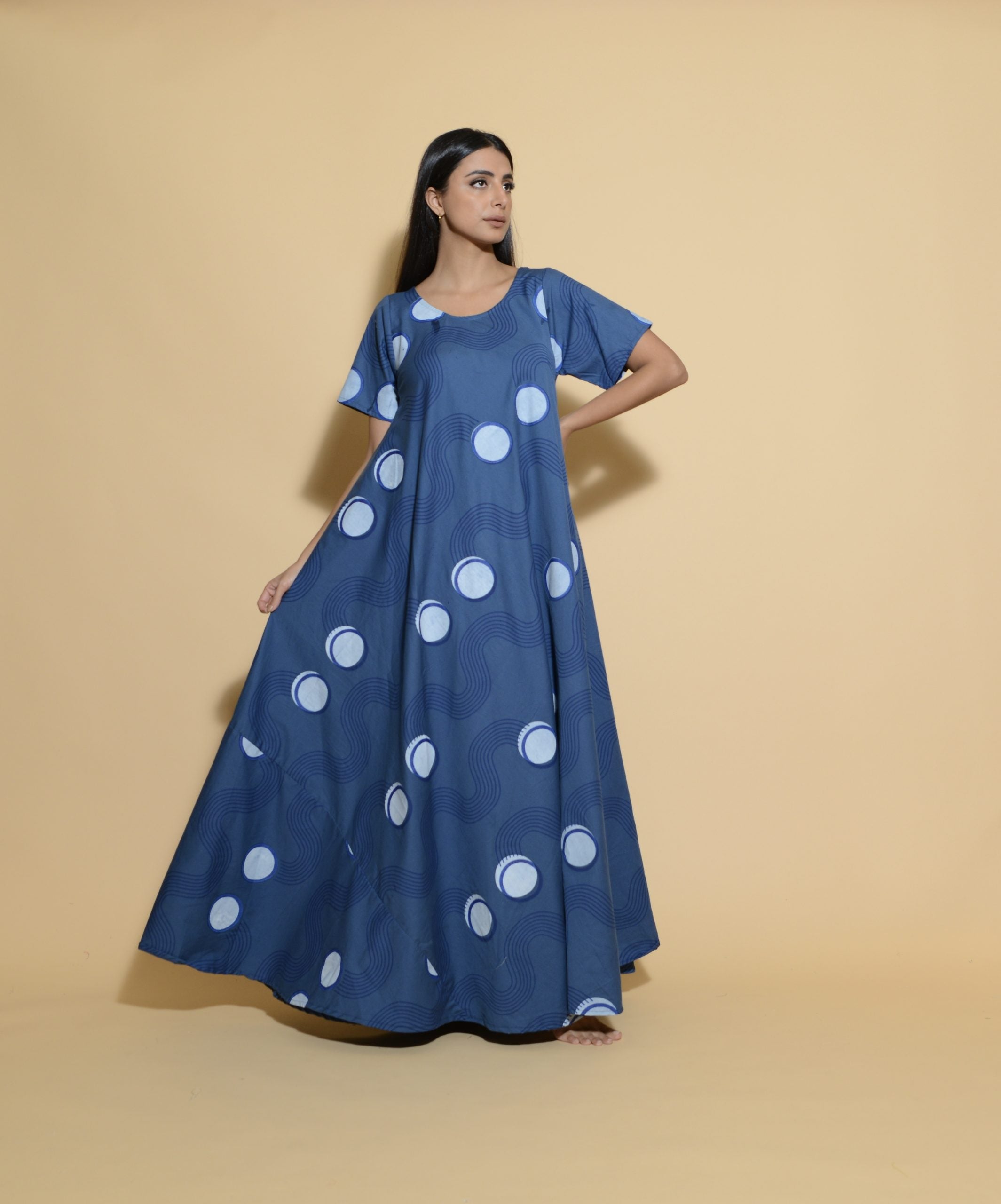 Tent Dress Short Sleeve Blue Waves