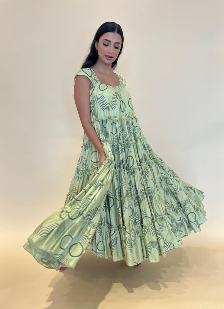 Flounce Dress Olive Waves Flounce Dress Olive Waves