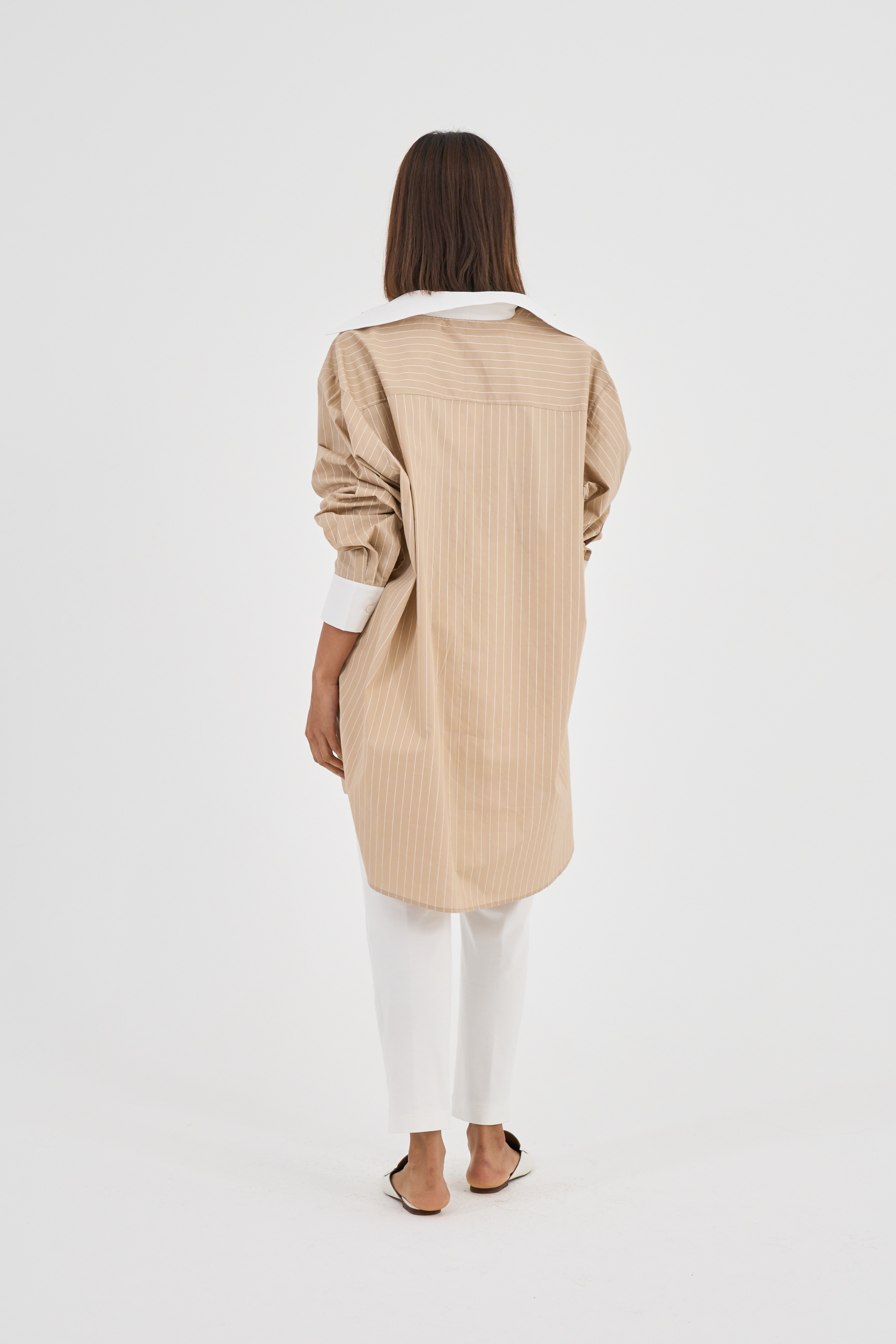 Striped Beige white cuffs shirt