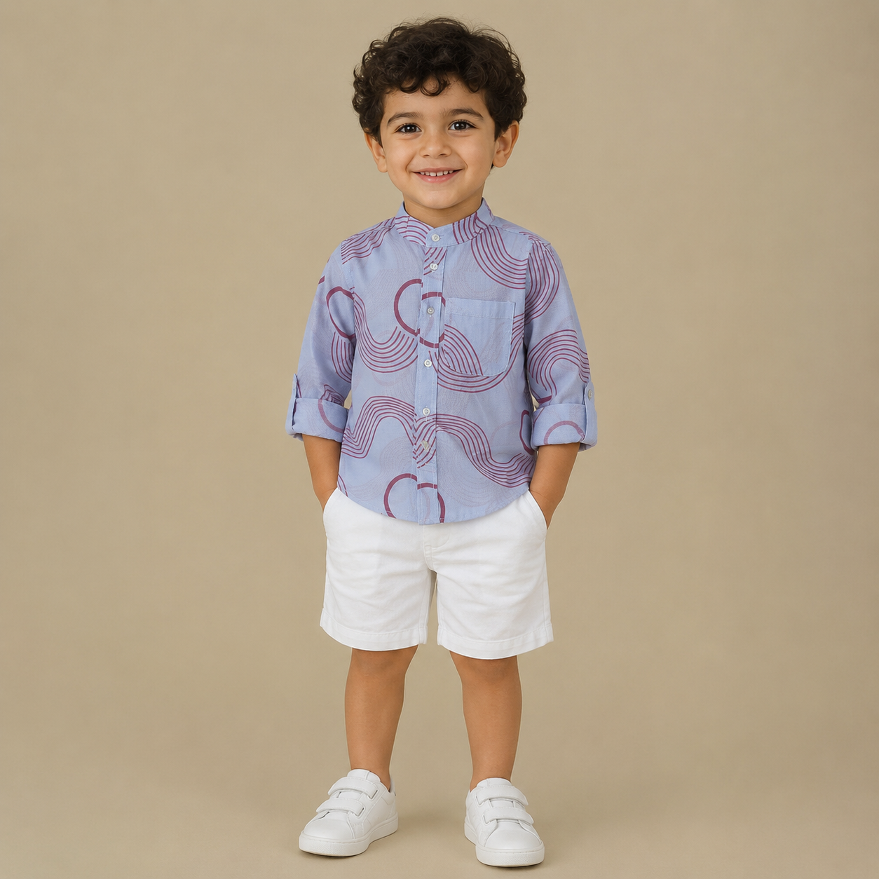 BOYS Short & Shirt Set Grey Waves