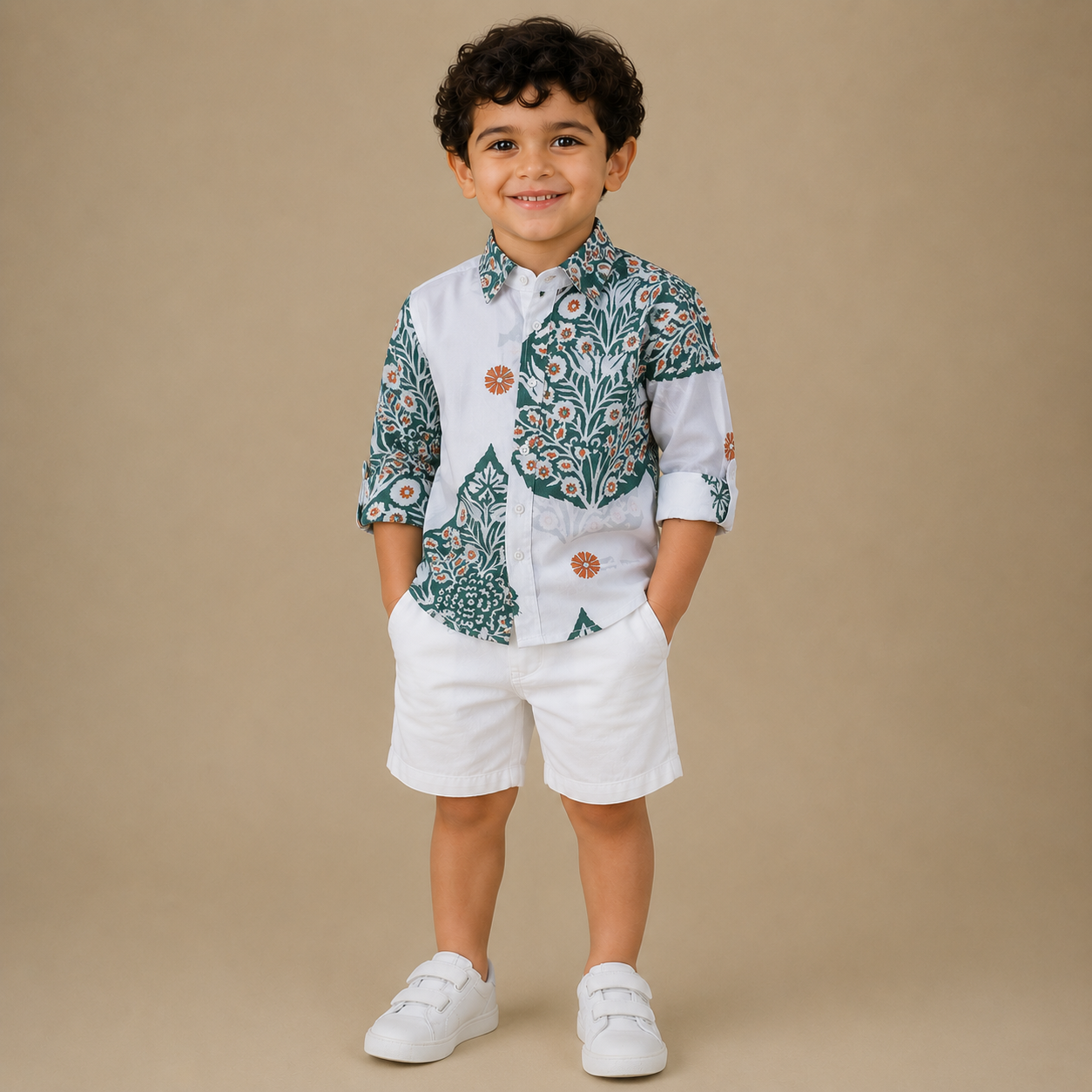 BOYS Short & Shirt Set Teal gray alocasia leaf