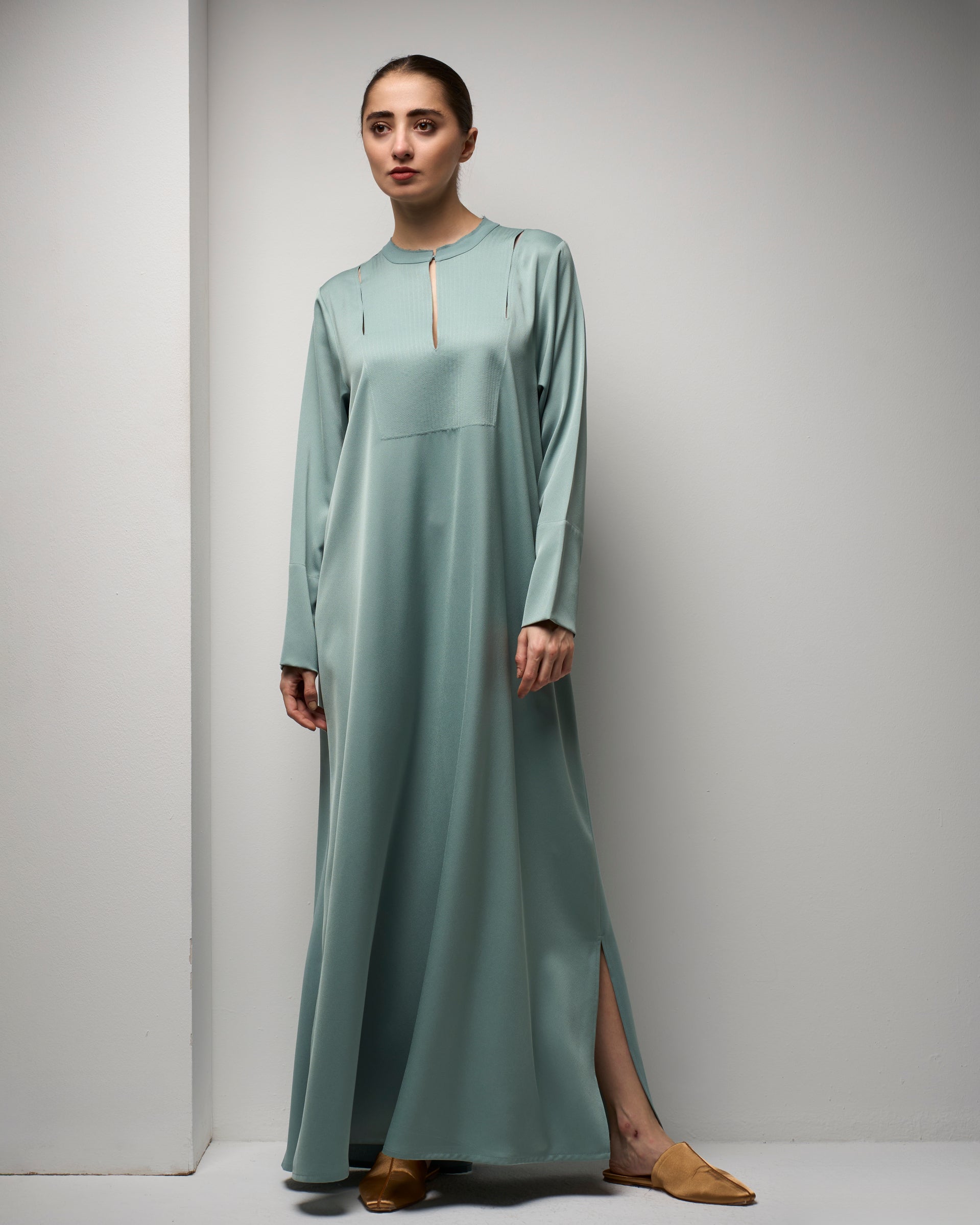 DUSTY BLUE PINTUCK DRESS