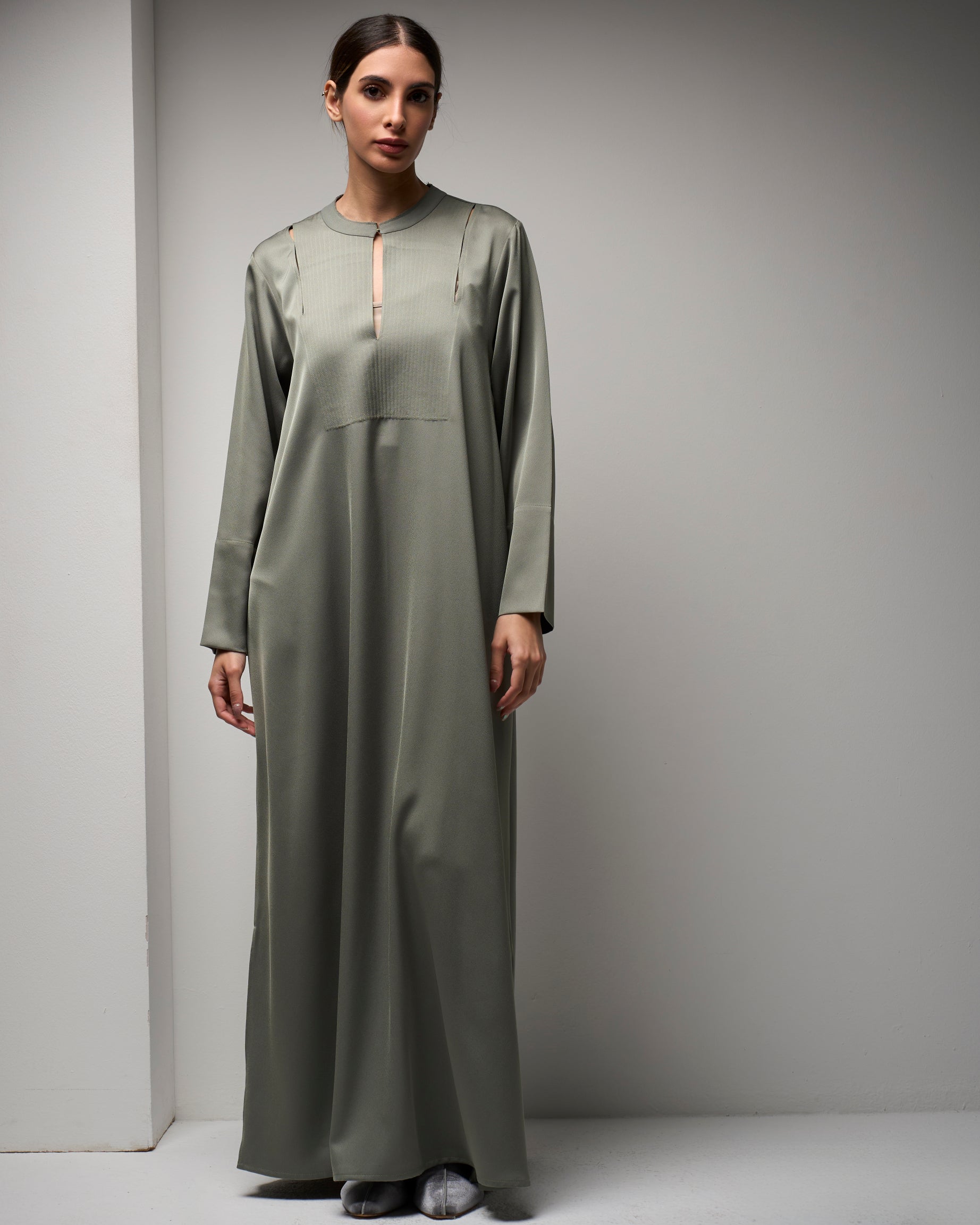 GRAY PINTUCK DRESS