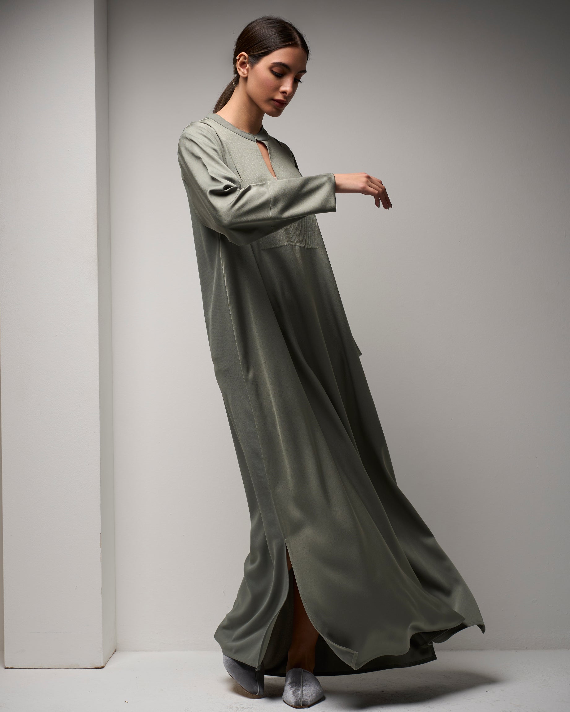 GRAY PINTUCK DRESS