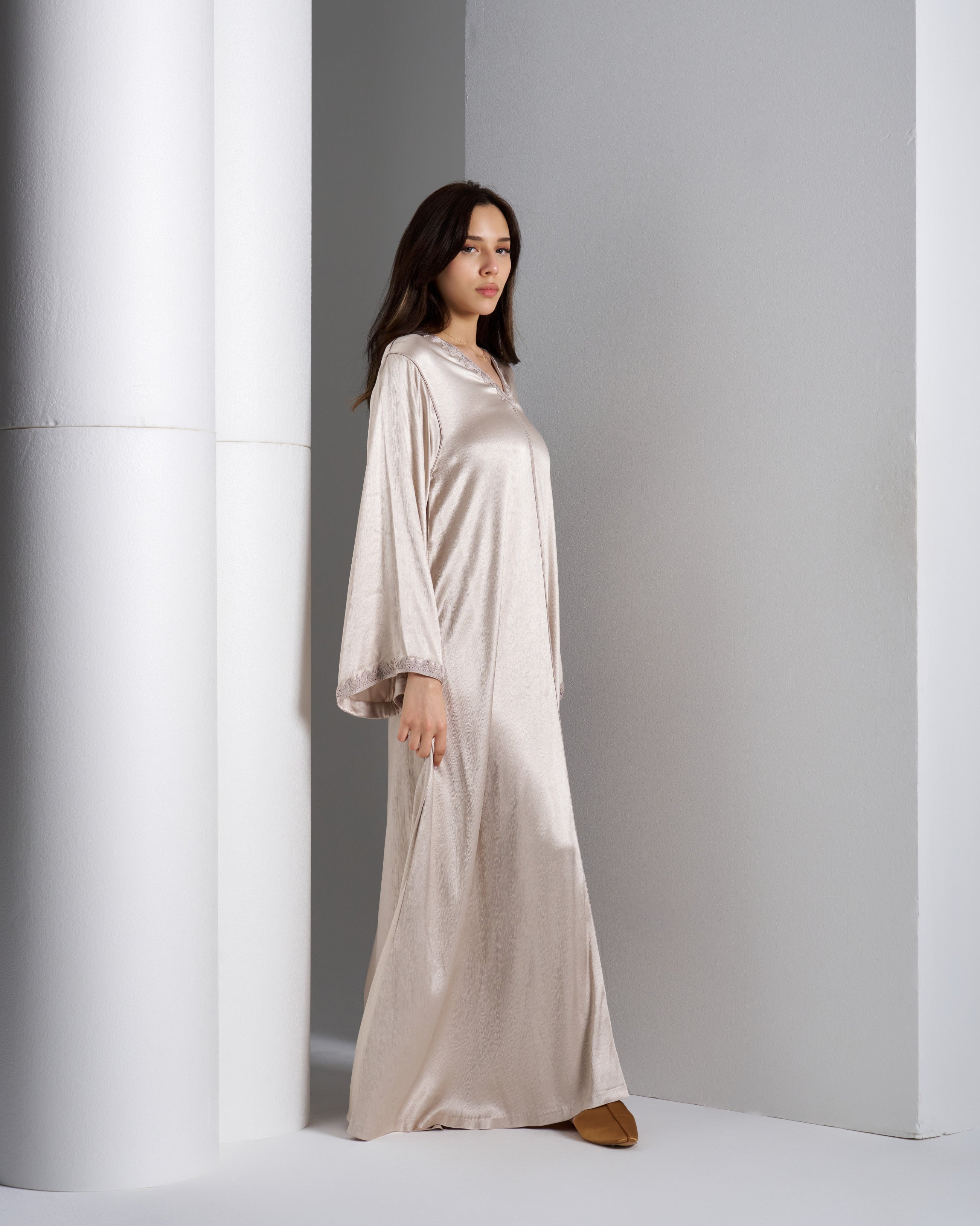 V Neck Dress Silk with Embroidery