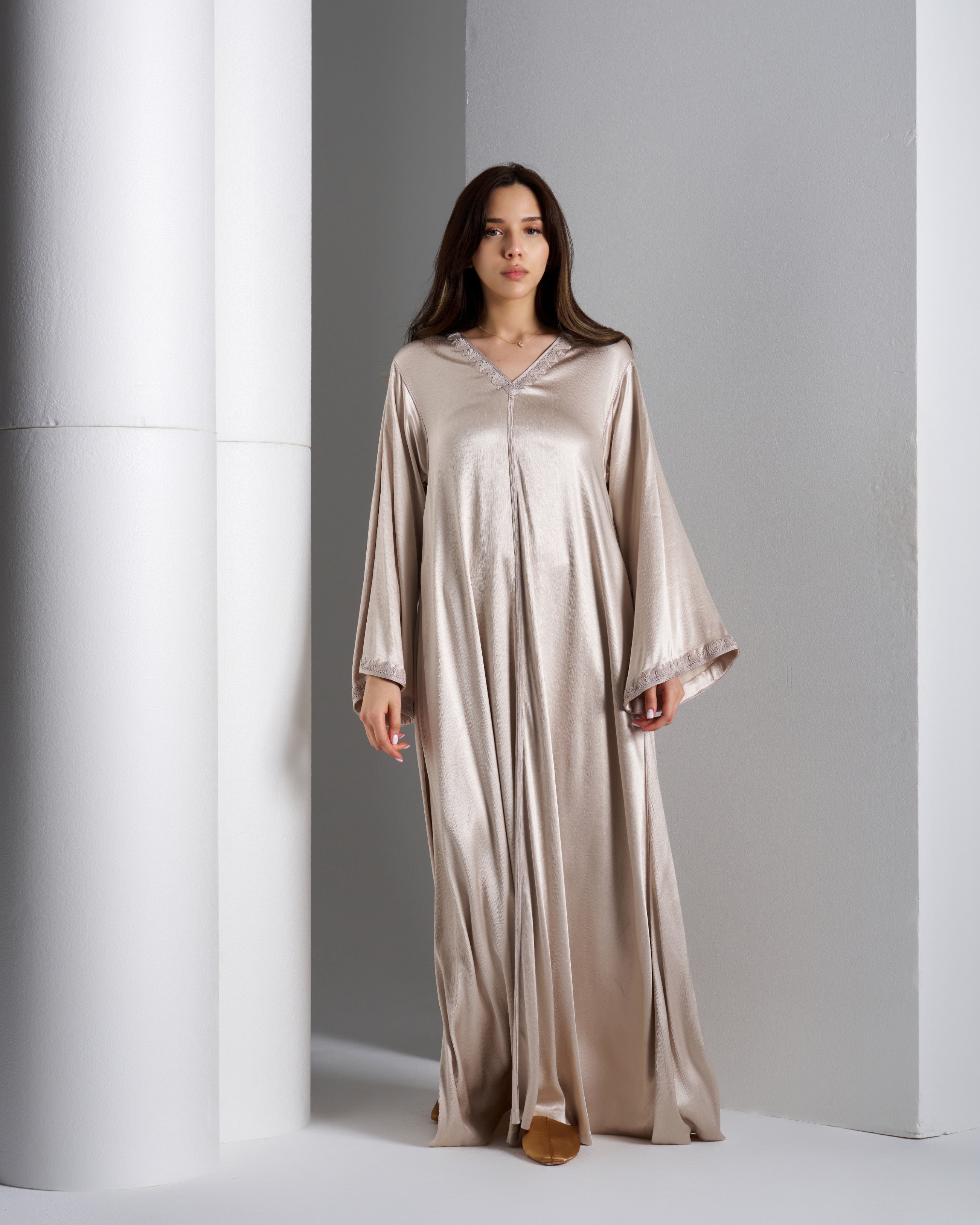 V Neck Dress Silk with Embroidery