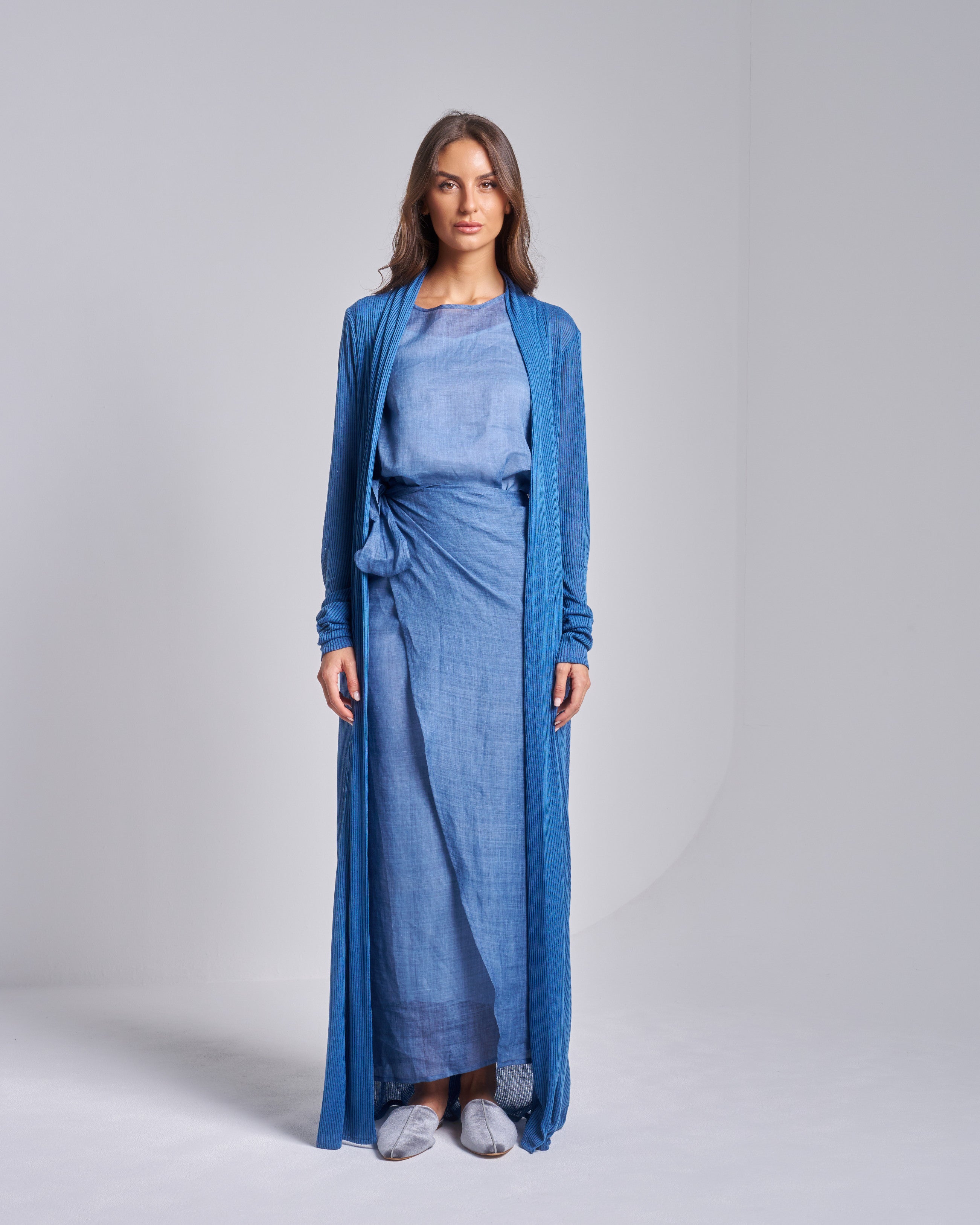 Linen Wrap Dress with Long Cardigan