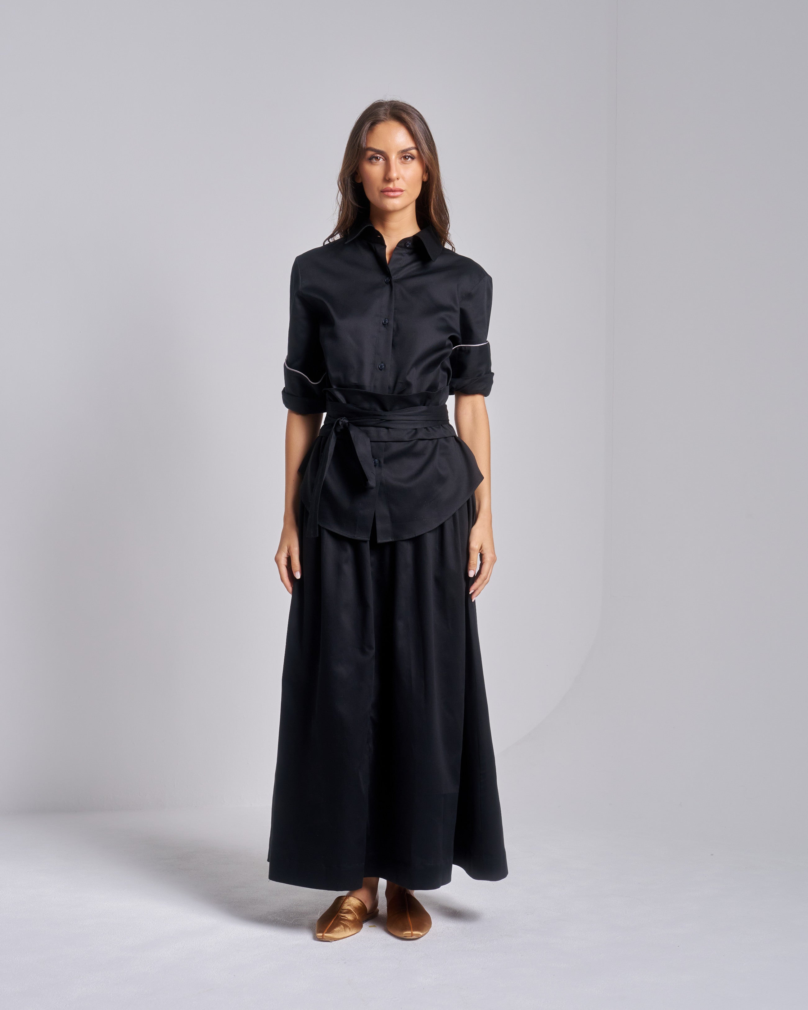 Kimono Belt Skirt Set with Long Shirt Jacket