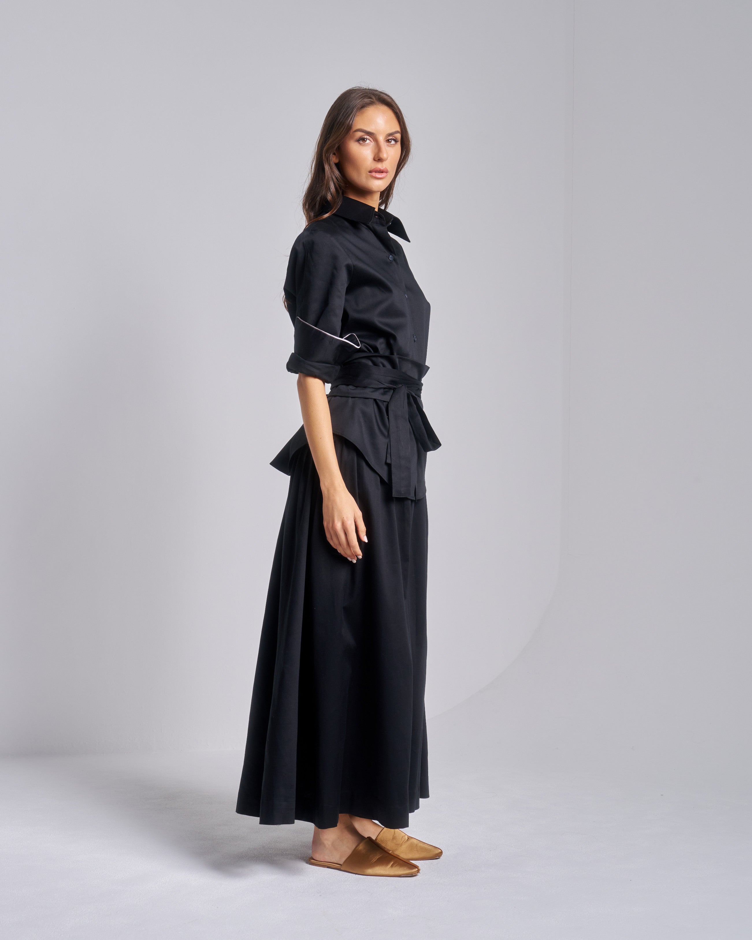 Kimono Belt Skirt Set with Long Shirt Jacket