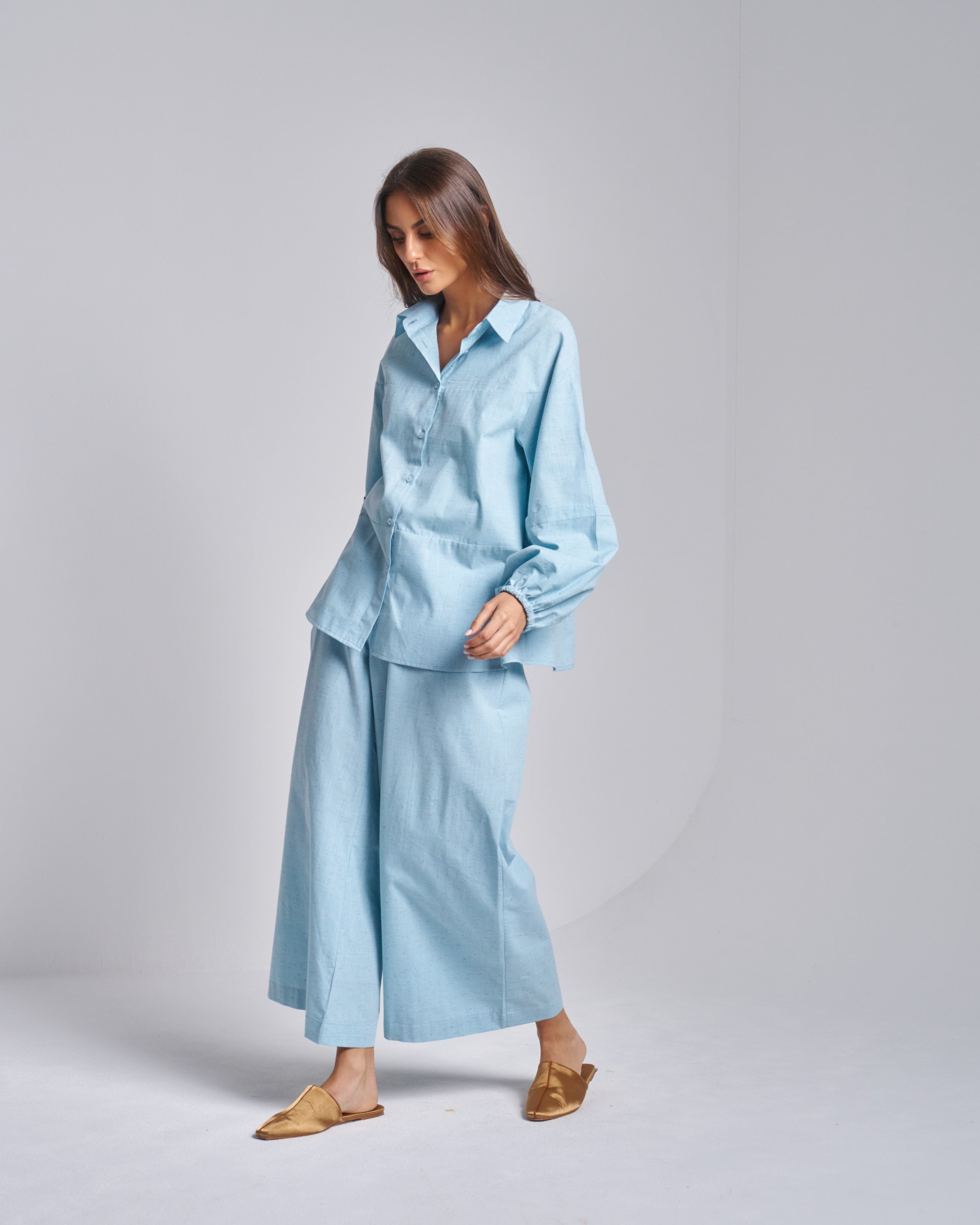 Cotton 2-Piece Set with Shirt and Wide Pants