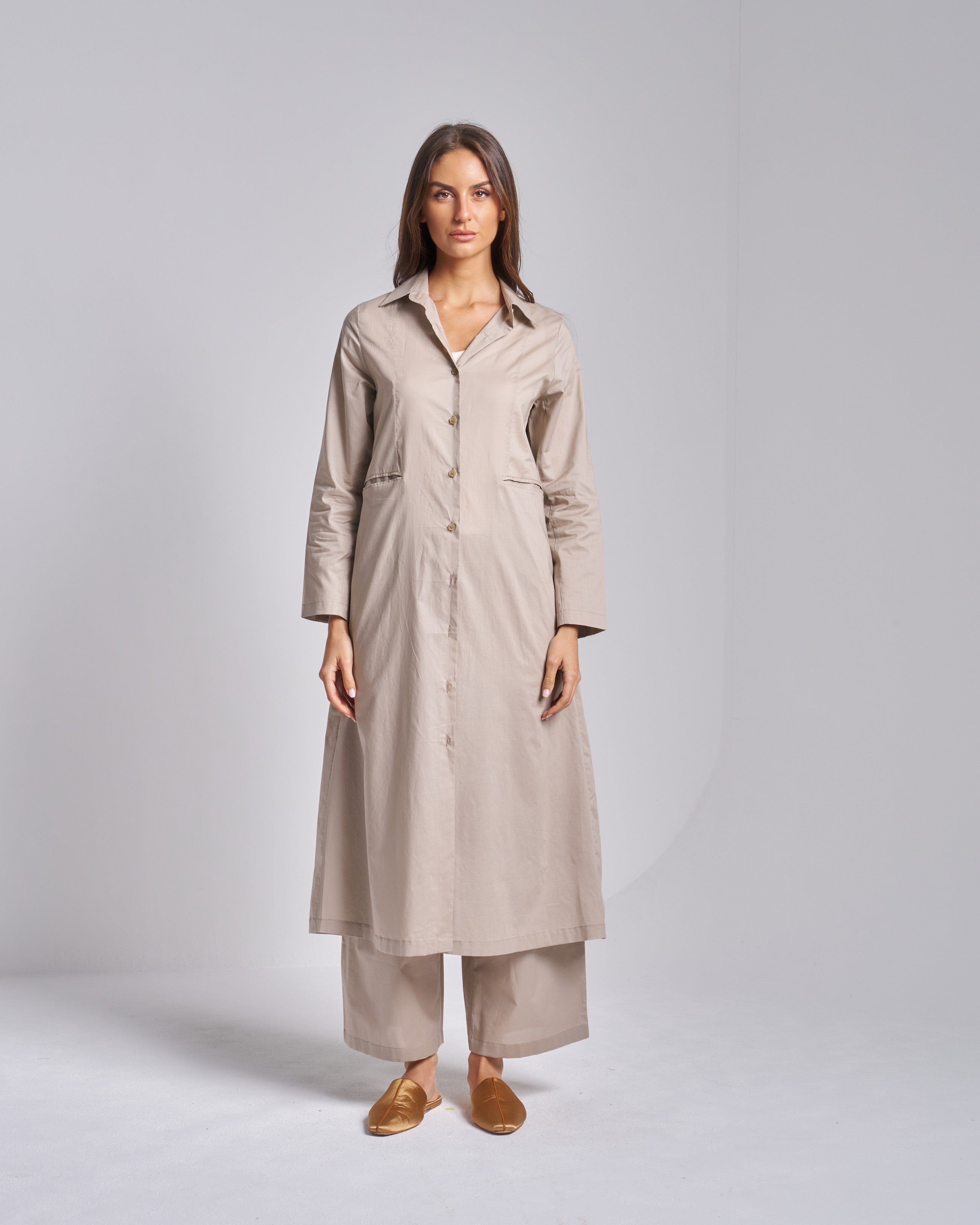 Cotton Silk Set with Long Shirt and Pants